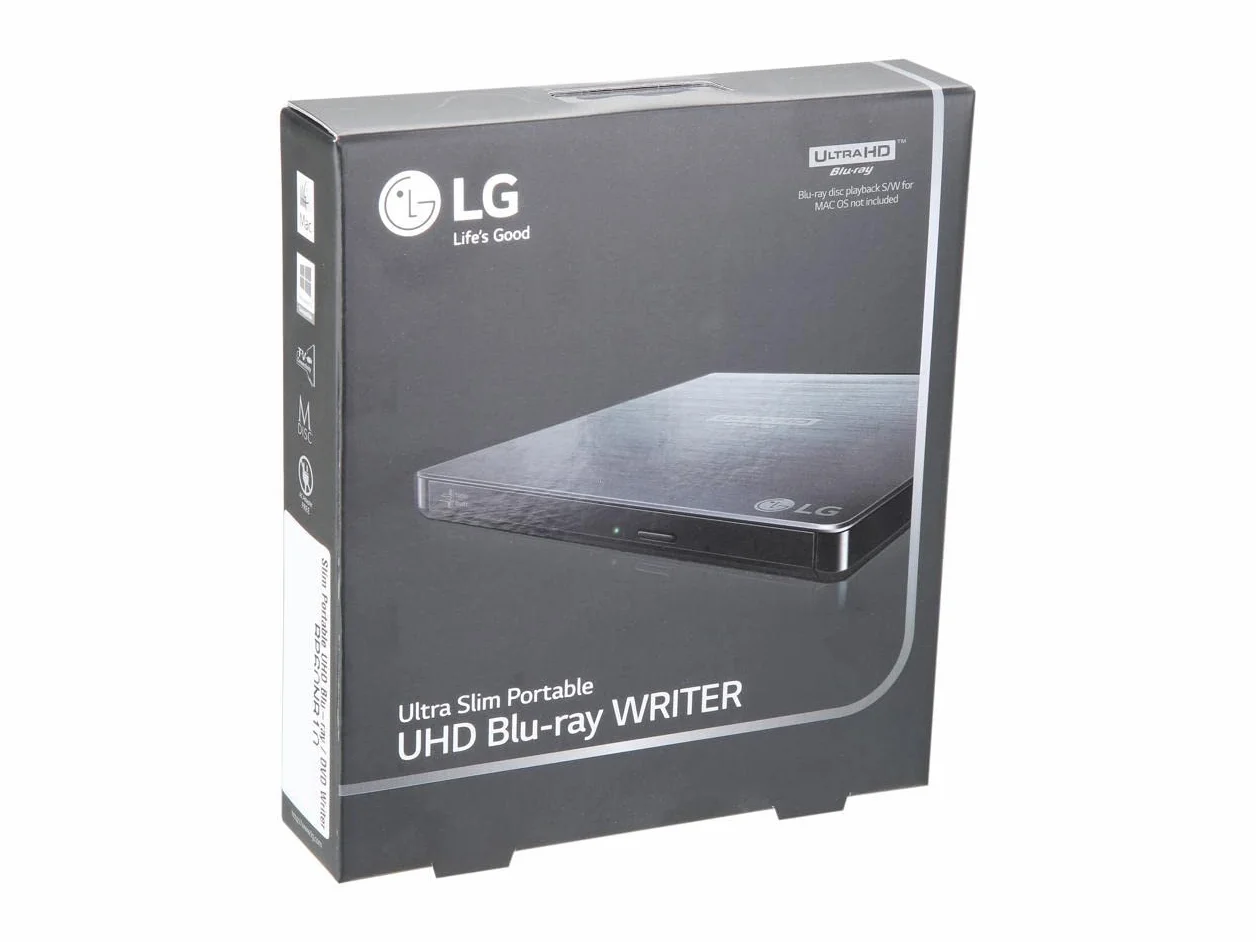 LG Electronics BP60NB10 Ultra Slim Portable UHD 4K/Blu-ray/DVD+/-RW Drive, USB 3.0 compatibile, PC Windows, Linux, Mac OS, con supporto M-DISC, riduzione del rumore, nero