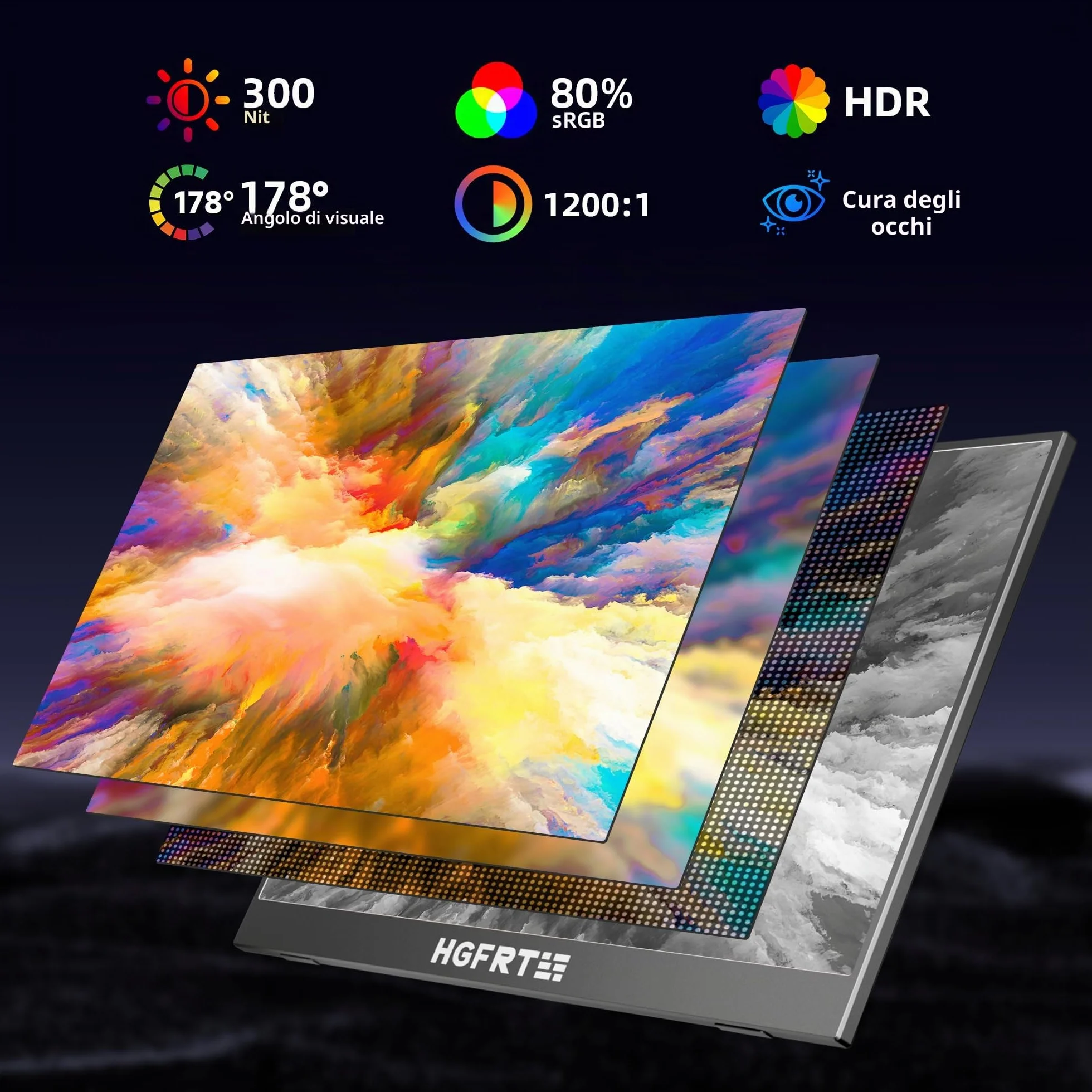 Monitor portatile 15,6 Pollici FHD, Schermo Portatile 1920 x 1080 FHD, 60Hz, Antiriflesso IPS, USB-C, mini HDMI, Altoparlante, Supporto Pieghevole, VESA, per PC, Laptop, Mobile