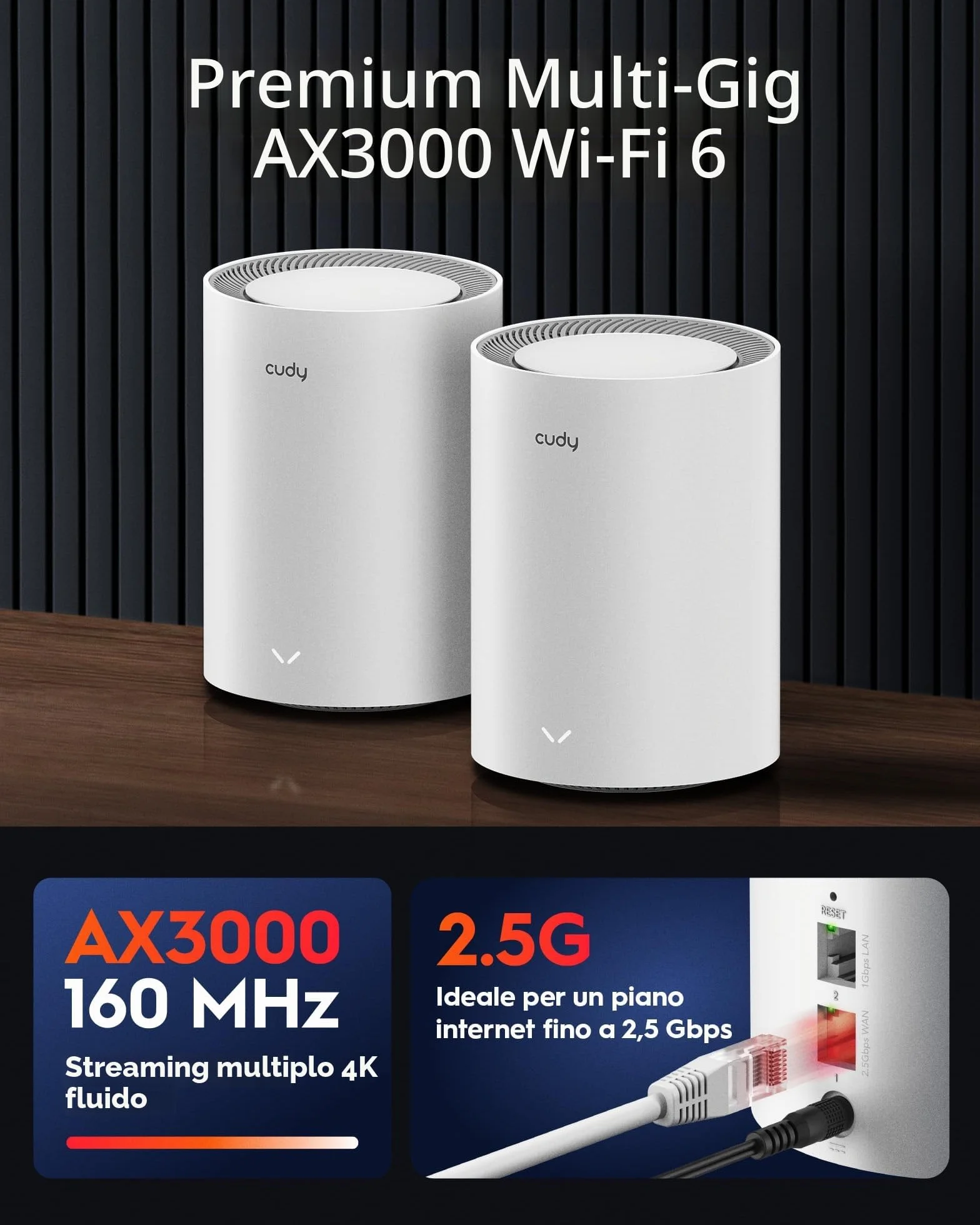 Sistema WiFi 6 Mesh Cudy AX3000 – sostituisce router ed extender, copre fino a 270 m², porta WAN 2,5 G, supporta backhaul Ethernet, VPN e sicurezza, set mesh M3000 3-Pack