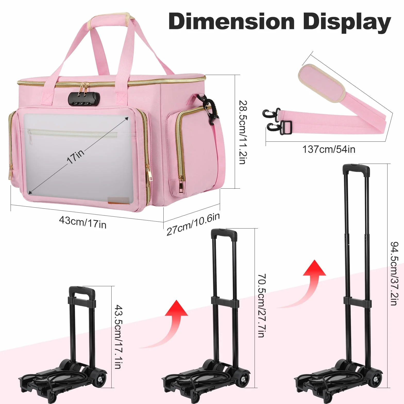 Housolution Borsa Insegnante con Ruotata, Borsa Tote con Trolley Staccabile, Valigetta Lavoro con Ruote per Laptop, Carrello Portadocument Organizer a Fisarmonica, Adatta per Laptop da con 15,6", Rosa