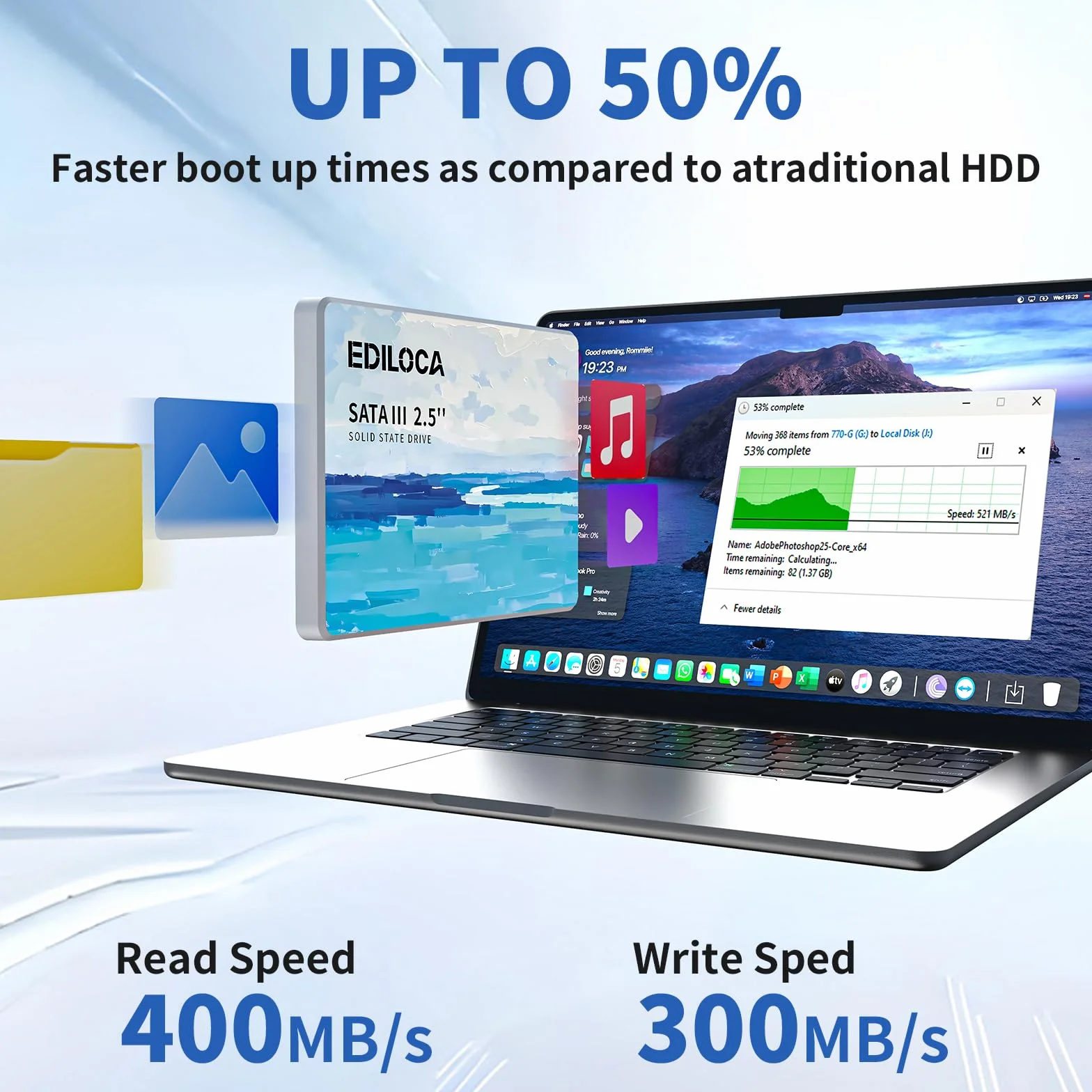 Ediloca 256GB SSD Interno 2.5" SATA III 6Gb/s, 3D NAND SATA Unità a Stato Solido Velocità fino a 400/300 MB/s, SA TA SSD Lettura/Scrittura Rapida per PC e Laptop, Solid State Drive(ES580E)