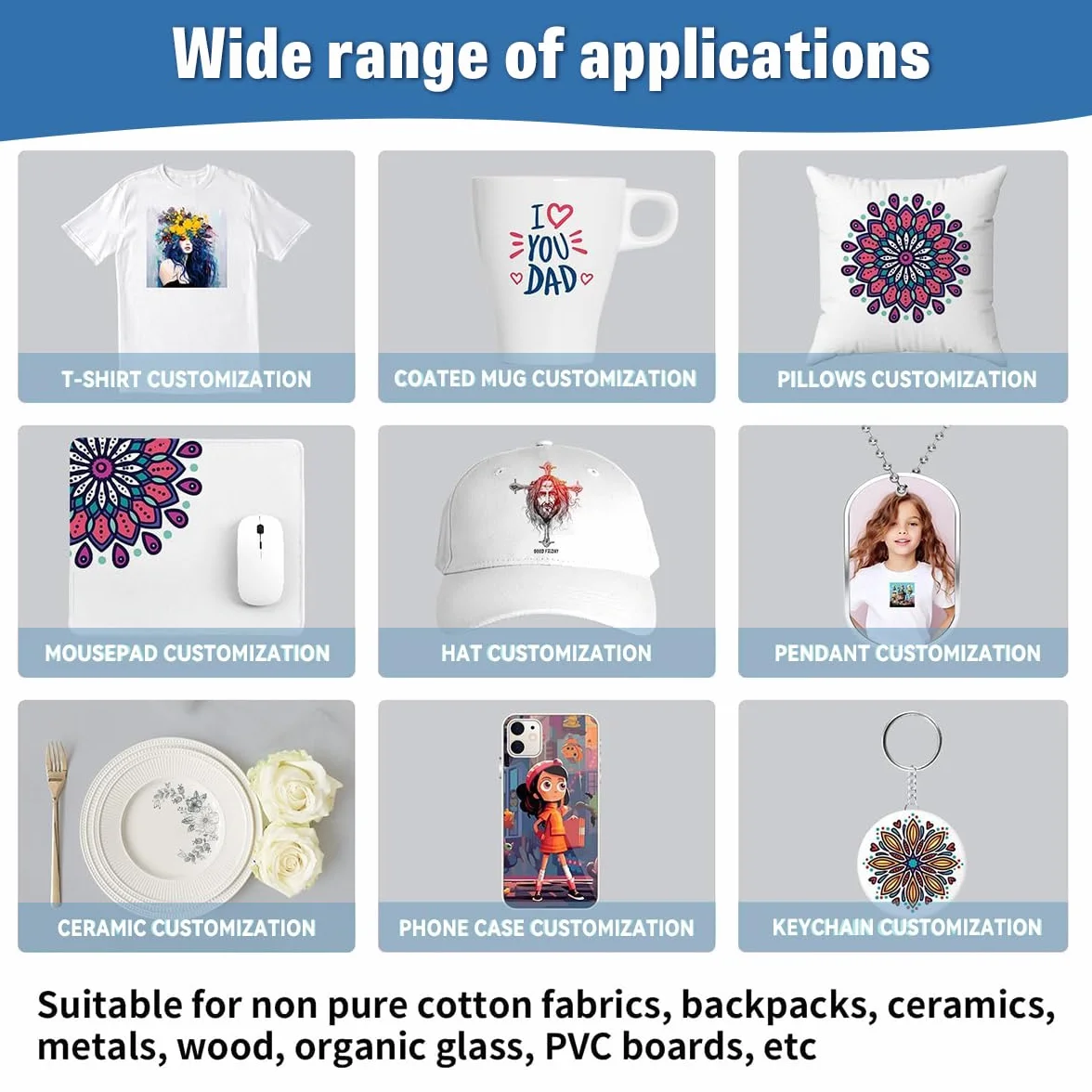Carta a sublimazione A4, 100 g/m², per cotone, metallo, ceramica, vetro, 50 fogli, compatibile con stampanti a getto d'inchiostro, stampante a sublimazione, pressa a calore
