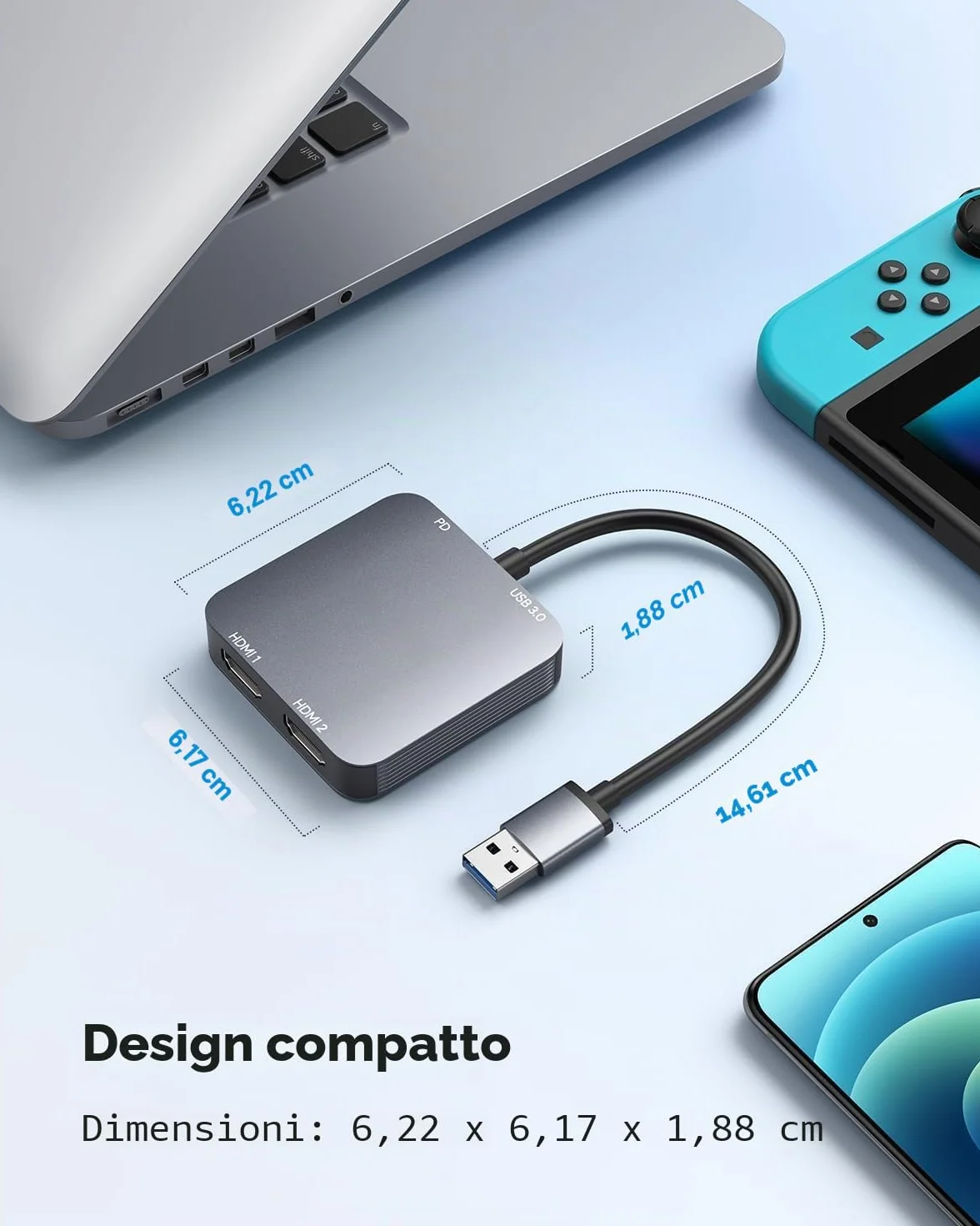 ABLEWE Adattatore da USB 3.0 a doppia HDMI con porta USB 3.0 4 in 1, cavo convertitore da HDMI a USB audio video grafico per computer portatile, monitor desktop TV, compatibile con Mac OS, Windows