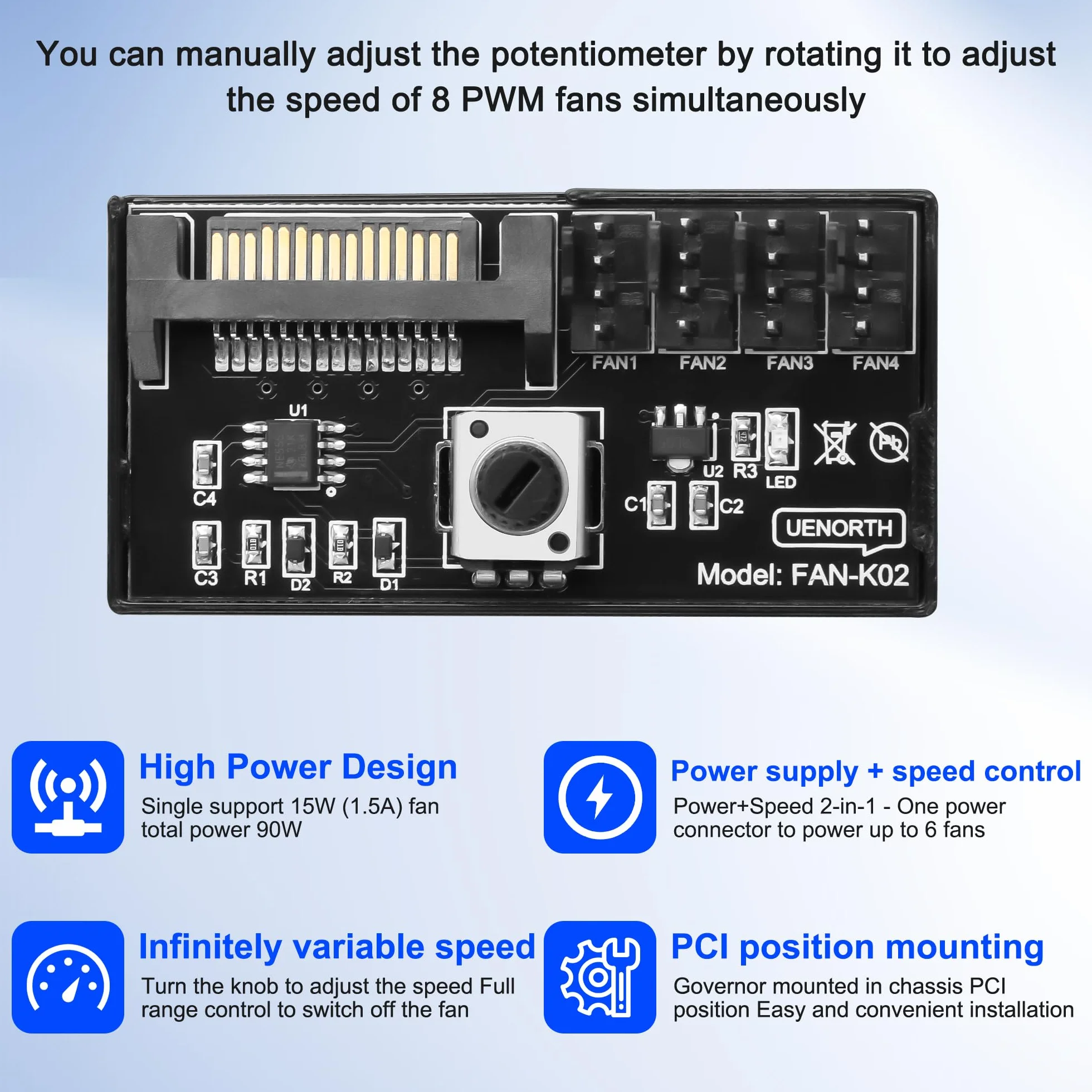 Controller ventola PC 12V 4 pin PWM hub alimentazione 4 SATA