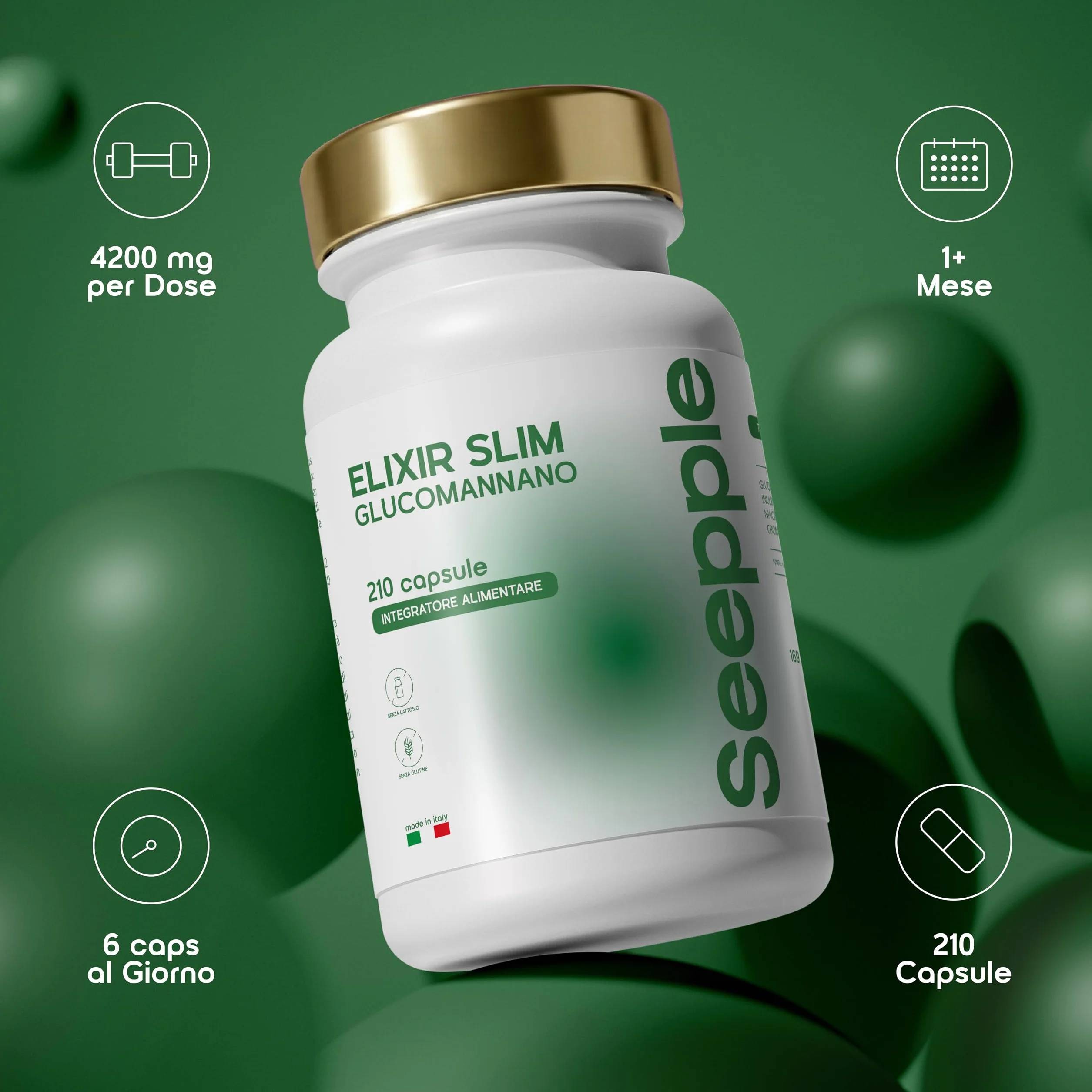 ELIXIR SLIM GLUCOMANNANO Integratore Controllo del Peso 210 Capsule Made In Italy