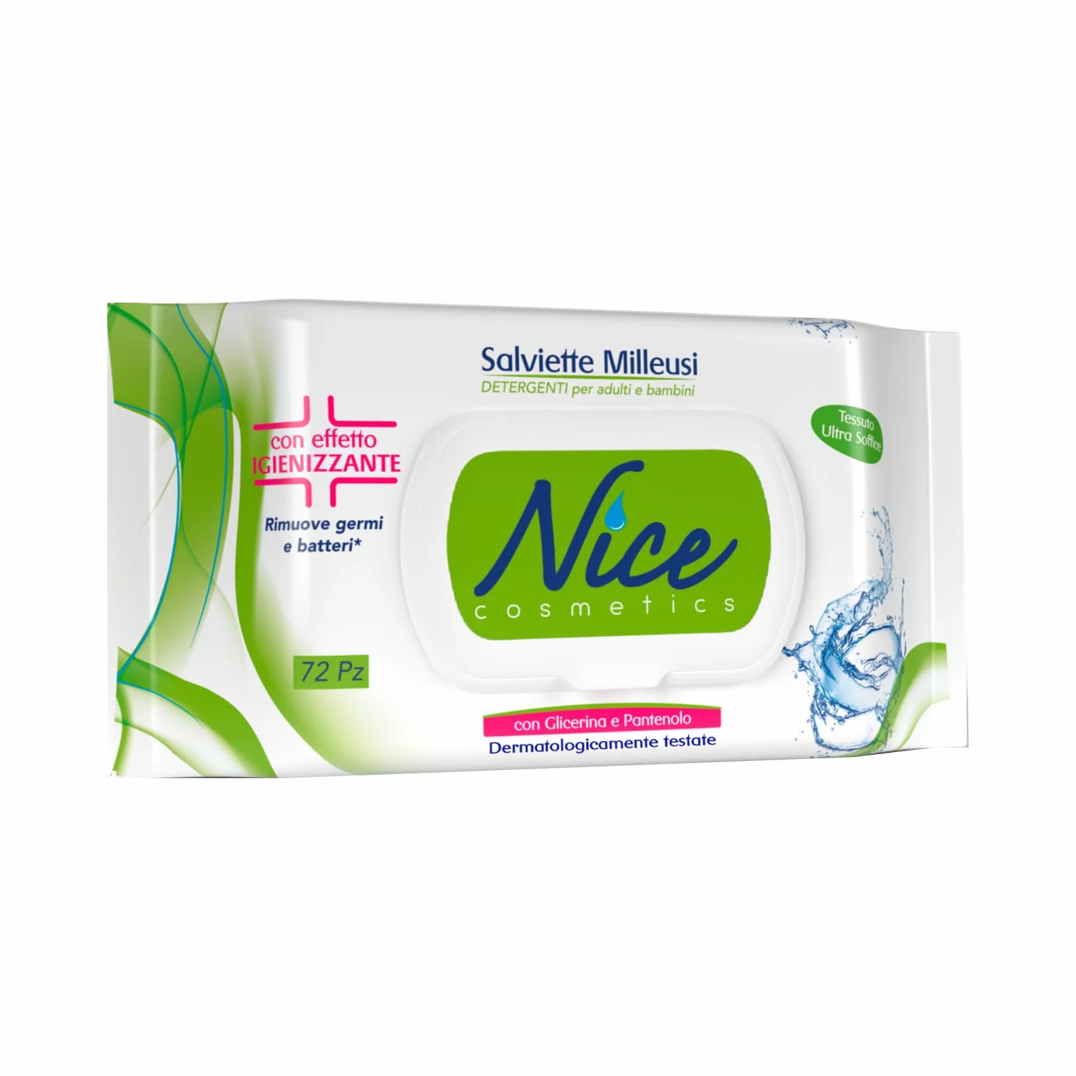 Nice Salviette Milleusi Igienizzanti con Glicerina e Pantenolo, 72 Salviette Umidificate