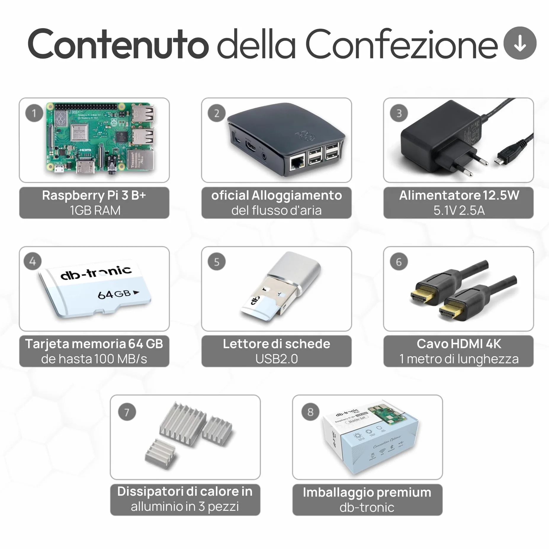 Raspberry Pi 3 B+ Starter Kit 64 GB Alimentatore 13W Alloggiamento Cavo HDMI 4K per Home Assistant Smart Home