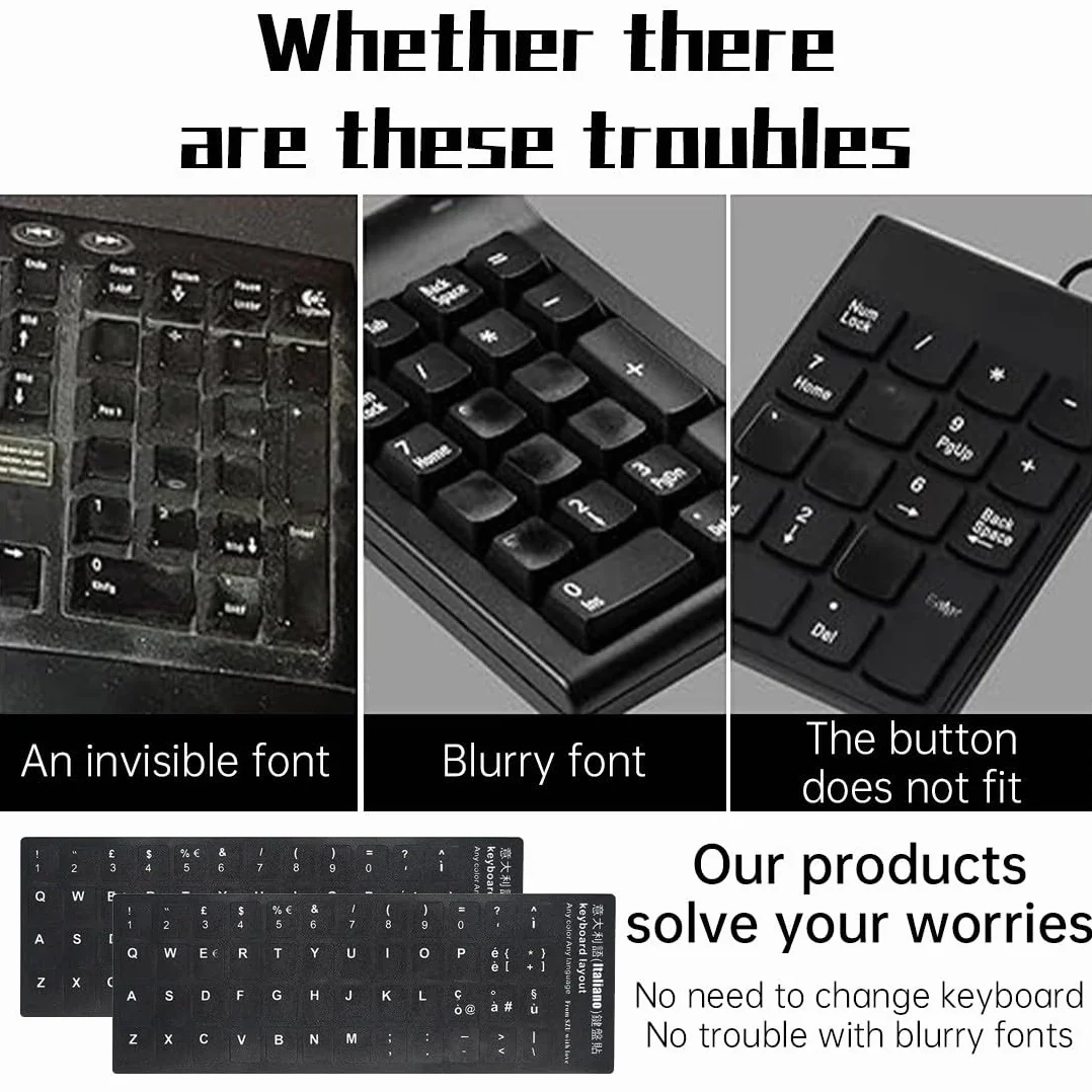 JEYORZY Adesivi Tastiera Italiana, 6 Pezzi Universali Per Conversione Layout, Materiale Opaco, Adatti a Qualsiasi Tastiera Standard (Nero)