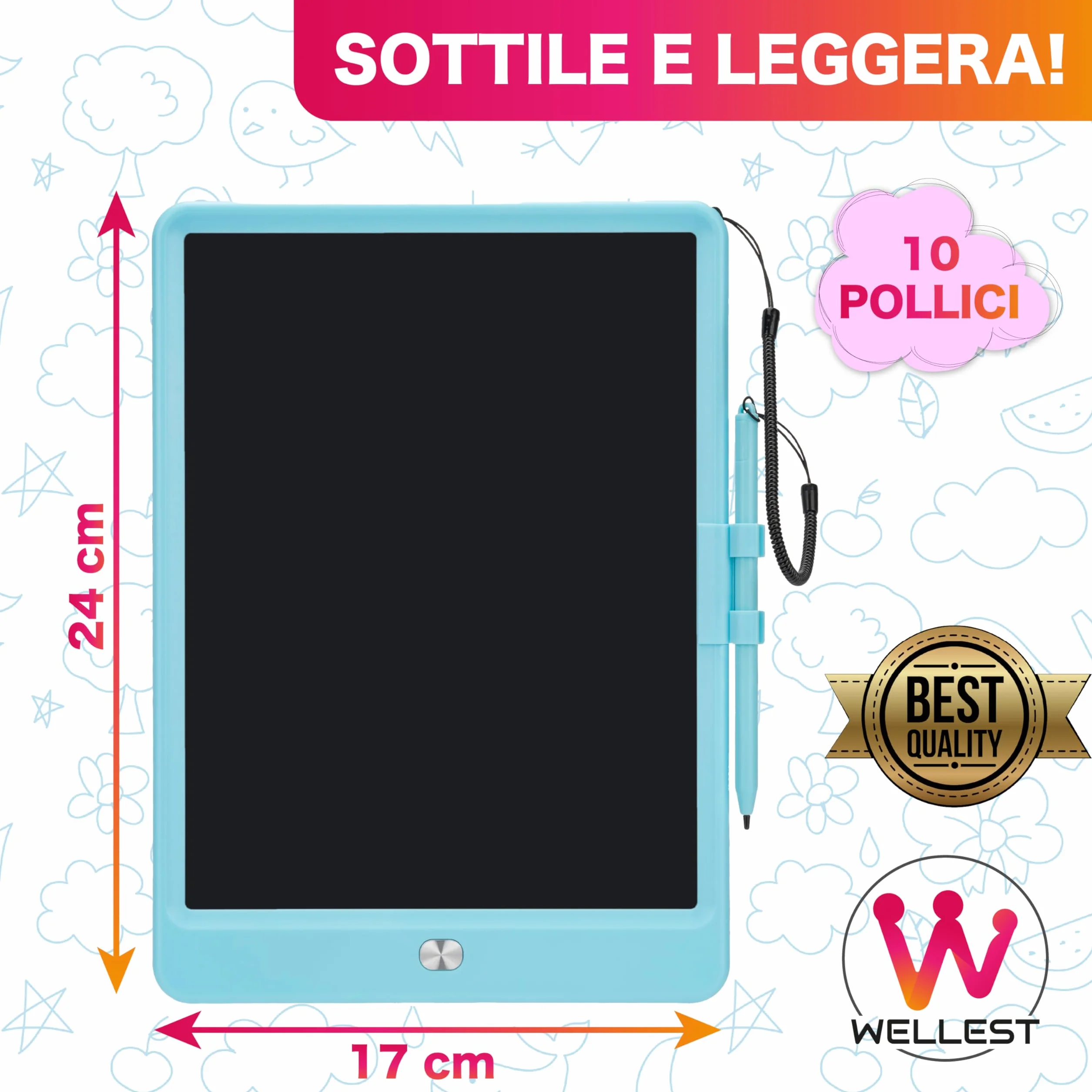 Tavoletta Grafica LCD 10 Pollici per Bambini con Penna e Gancio Portapenna