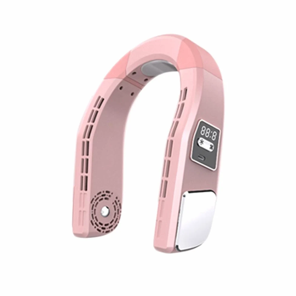 1Set Ventilatore Portatile Del Collo Ricaricabile USB Ventole Appese Foglia Mini Air Cooler Rosa