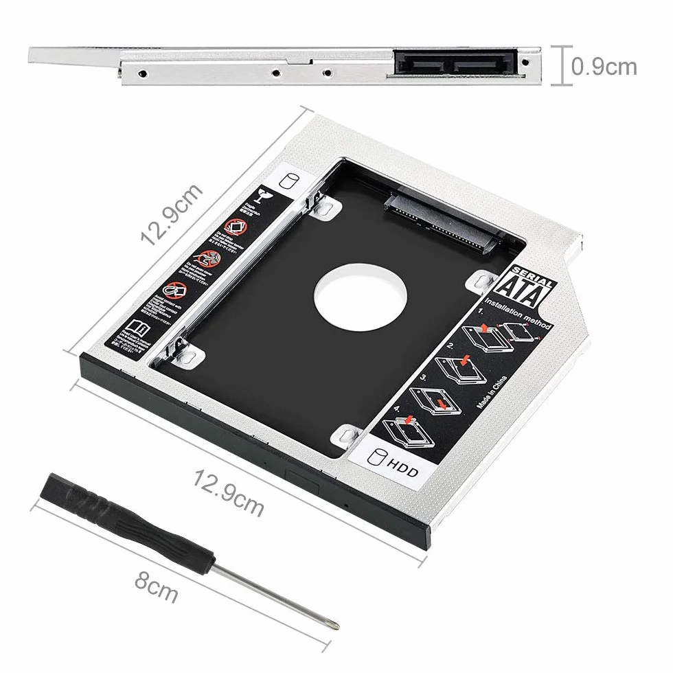 Hard Drive Caddy, 2 nd 2.5"HDD /SSD SATA 3 Telaio per Dischi Adattatore per 9.5mm Notebook CD/DVD