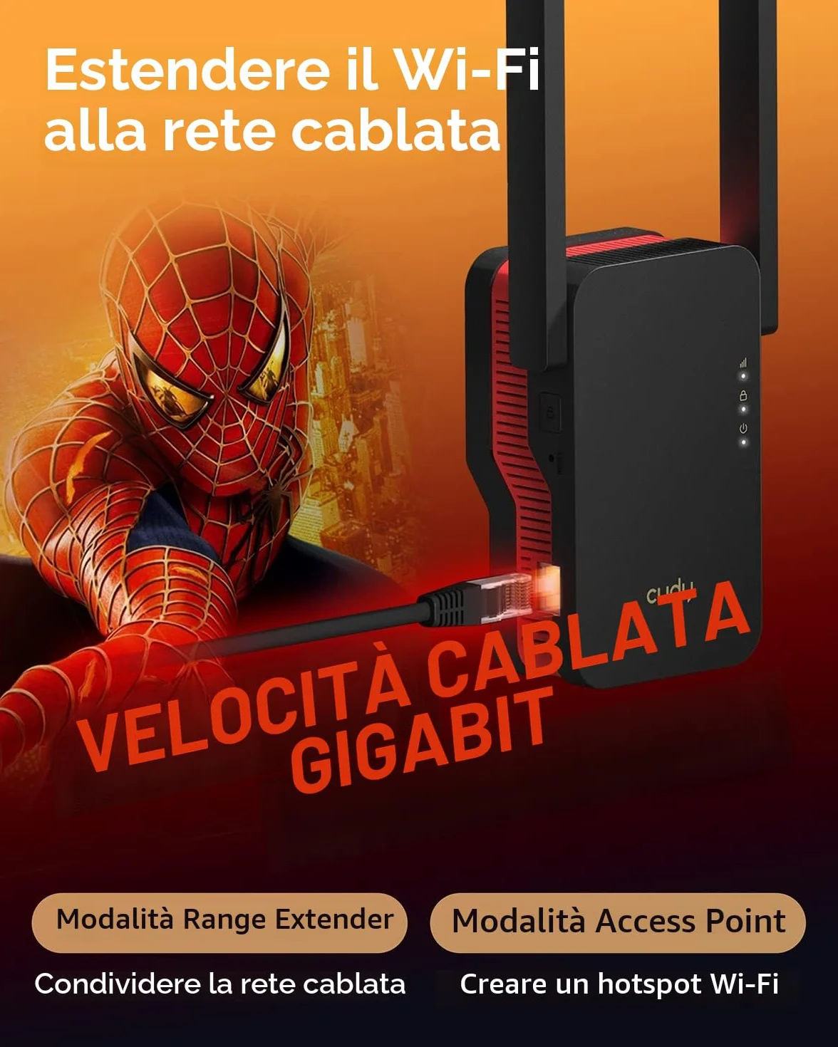 Cudy AX3000 Dual Band Wi-Fi 6 Extender, WiFi 6 Ripetitore Copertura fino a 3000 Sq.Ft. e 60 dispositivi, 802.11ax, 160MHz, MU-MIMO, Beamforming, OFDMA, WPA3