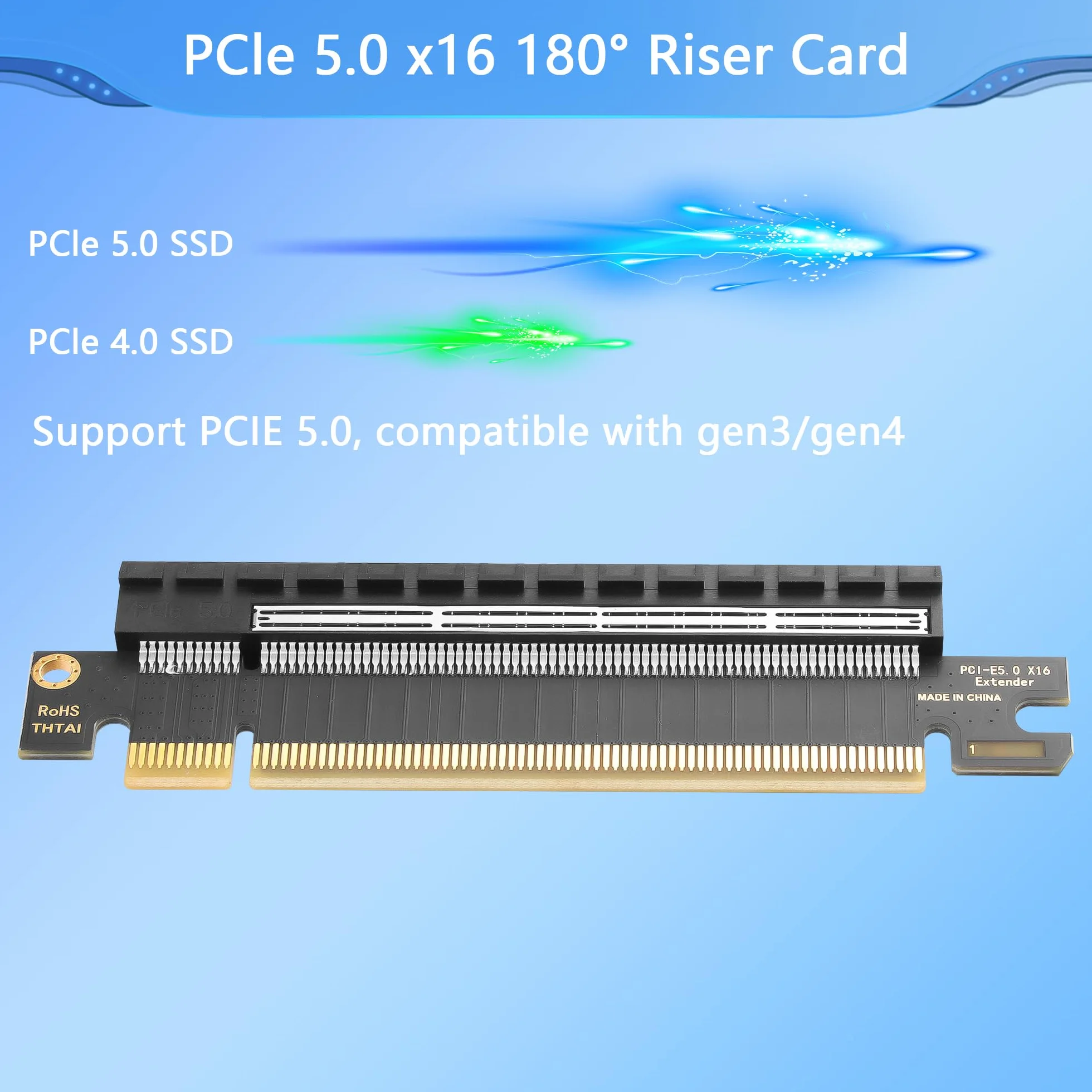 CERRXIAN Scheda riser PCIe 5.0 x16, scheda di prova di protezione slot di estensione PCI Express 5.0 16X, per computer 1U/2U/3U/4U, 180 gradi