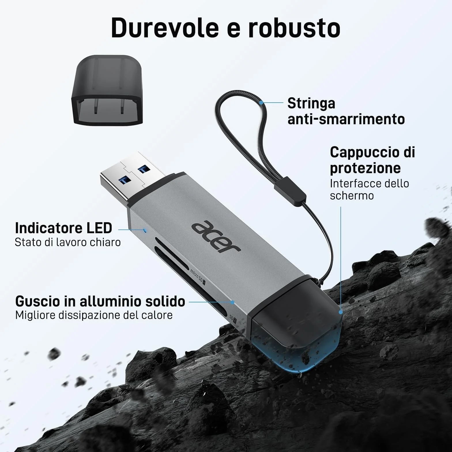 Acer Lettore di schede SD USB C 3.0, supporta SD/Micro SD/SDHC/SDXC/MMC, compatibile con iPhone 17 Pro MacBook Pro iPad Pro 2021 Pixel XPS 13