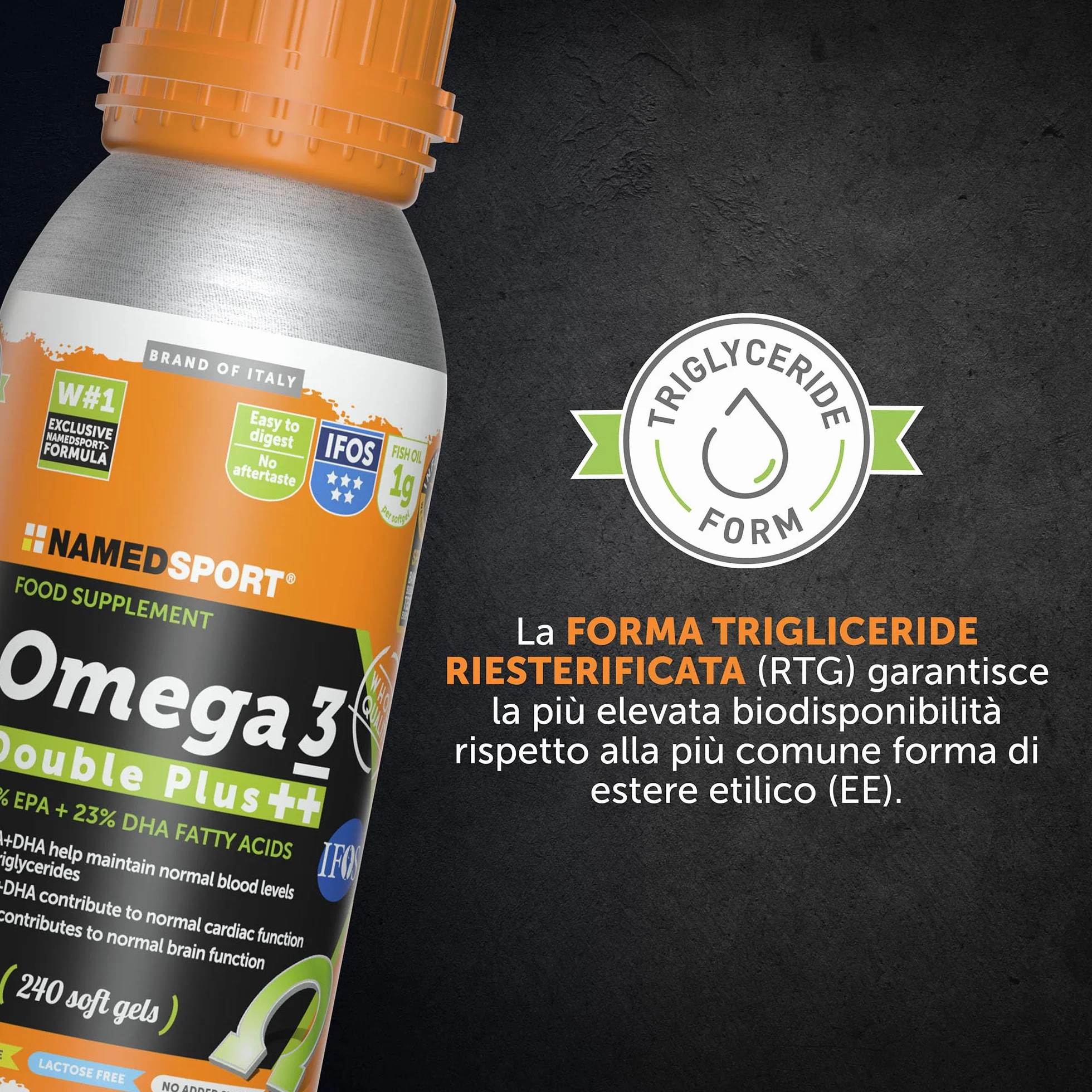 NAMEDSPORT SUPERFOOD Omega 3 Double Plus Integratori Omega 3 Alta Concentrazione EPA+DHA Olio di Pesce Purificato 240 Softgels