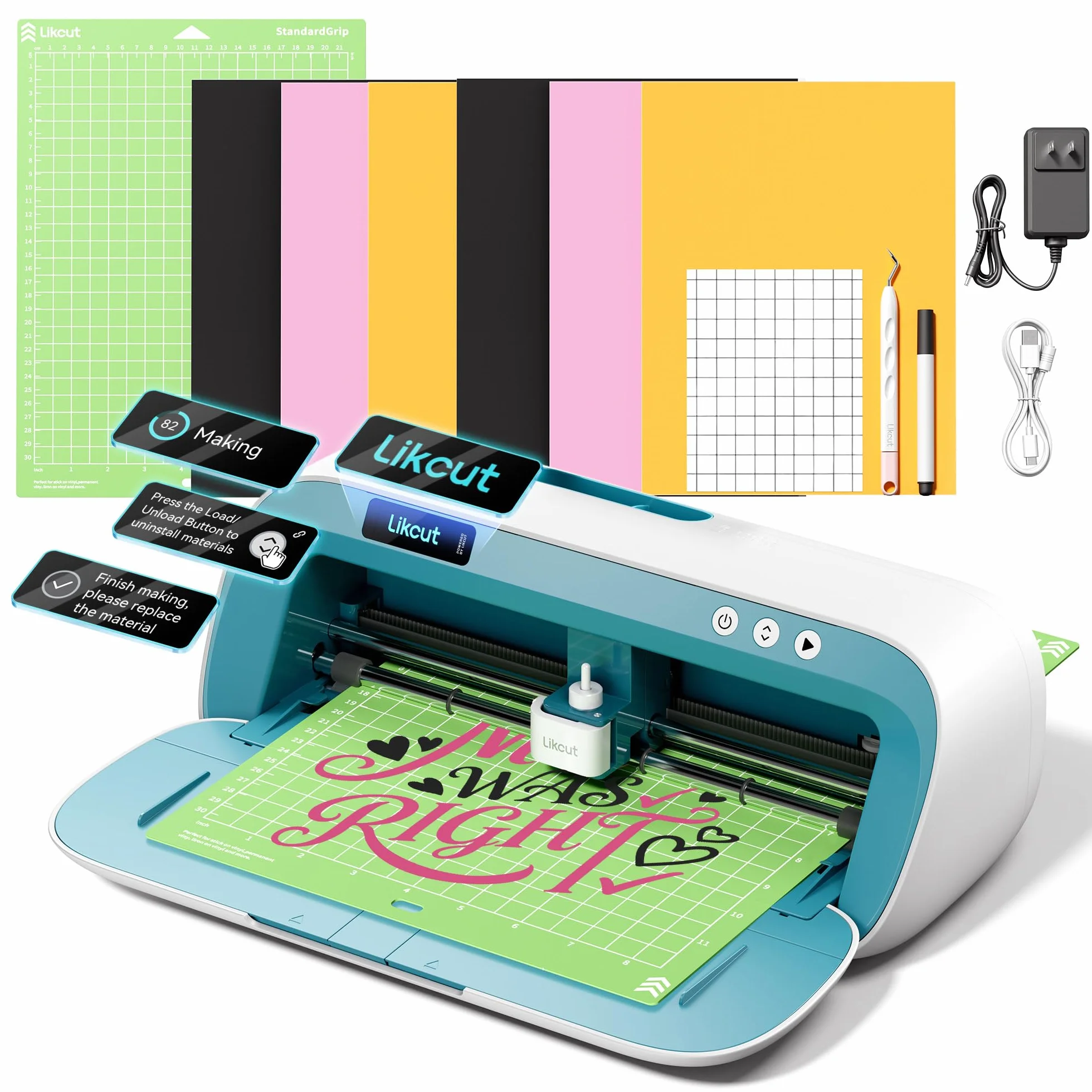 Likcut S41 Plotter da Taglio A4, Starter Kit per Principianti, Macchina per Stickers con Stampa e Taglio, Taglia Vinile, HTV e Cartoncino, Blu