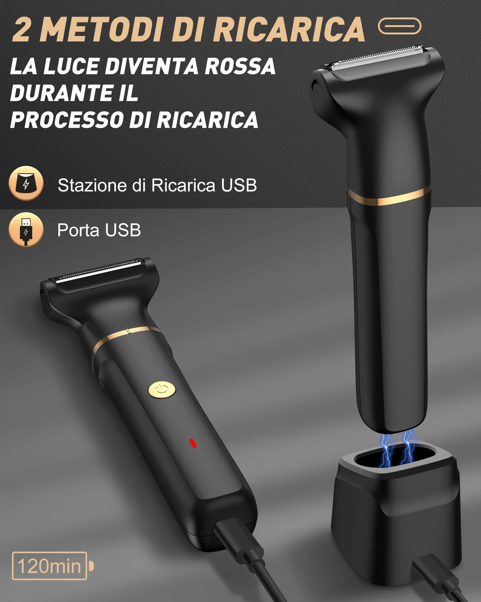 Rasoio Elettrico Corpo Uomo 3 In 1 IPX7 120 Minuti Autonomia