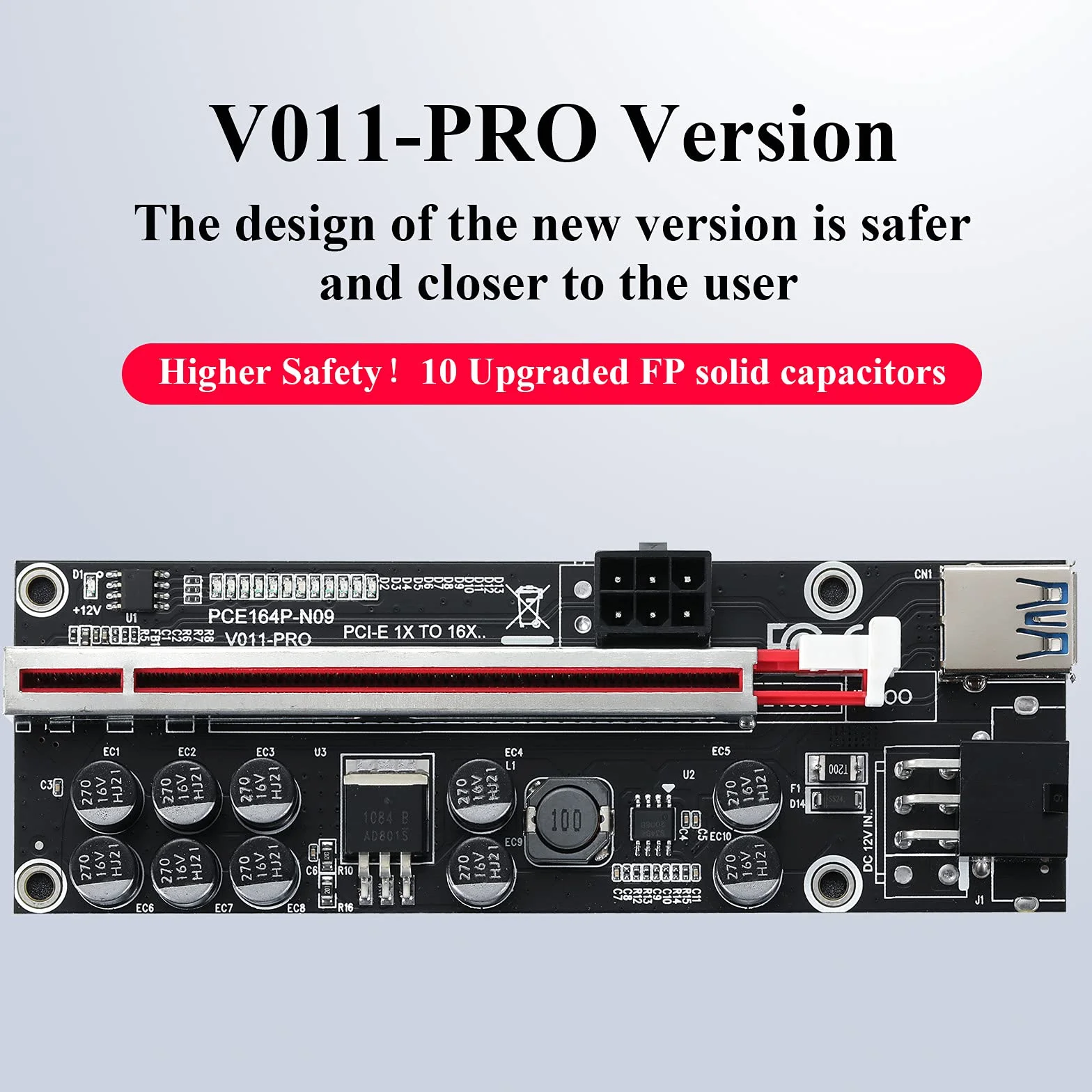 PCIe Riser Adapter Card, PCI-E Riser 1X to 16X Graphics Extension per Ethereum ETH Bitcoin Mining Devices, Digital Cryptocurrency Mining Rig (6 Pezzi)