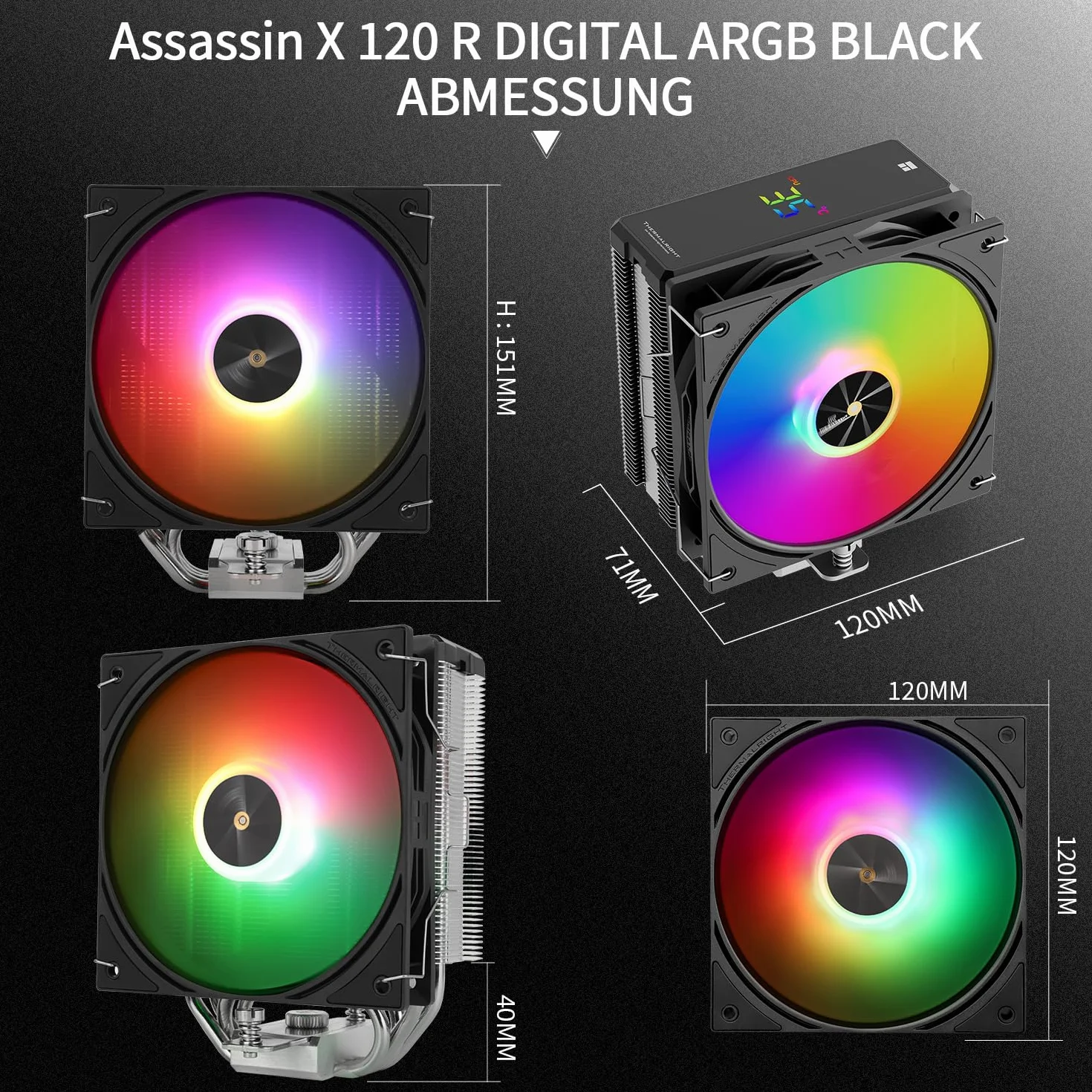 Thermalright Assassin X 120R - Raffreddatore digitale ARGB Black per CPU Top Cover, TL-P12-S PWM Quiet Fan CPU, supporto AM4/AM5, Intel LGA1851/1700/1150/1151/1200