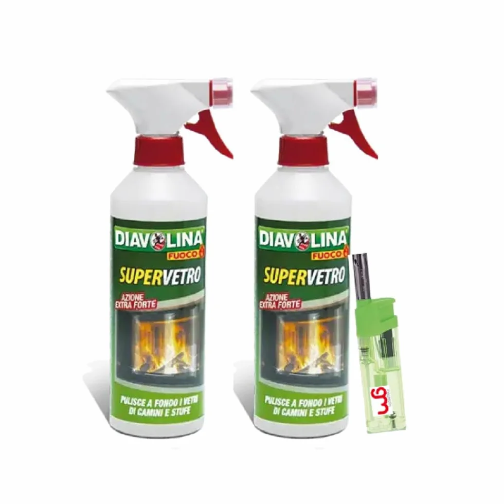 Diavolina Supervetro Detergente Pulitore Vetri Camini Stufe Fuliggine 500ml Spray