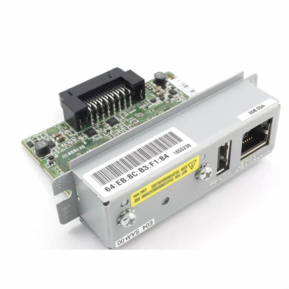 Il modulo Ethernet C32C881008 per il server di stampa UBE04 supporta la connettività 10Base T/100Base TX per le stampanti della serie TM