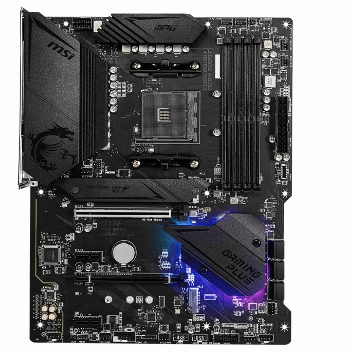 MSI MPG B550 Gaming Plus Scheda Madre ATX - Processori AMD Ryzen di 3a Generazione, AM4, DDR4 Boost (4400MHz/OC), 1x PCIe 4.0/3.0 x16, 1x PCIe 3.0 x16, 1x M.2 Gen4 x4, 1x M.2 Gen 3x4