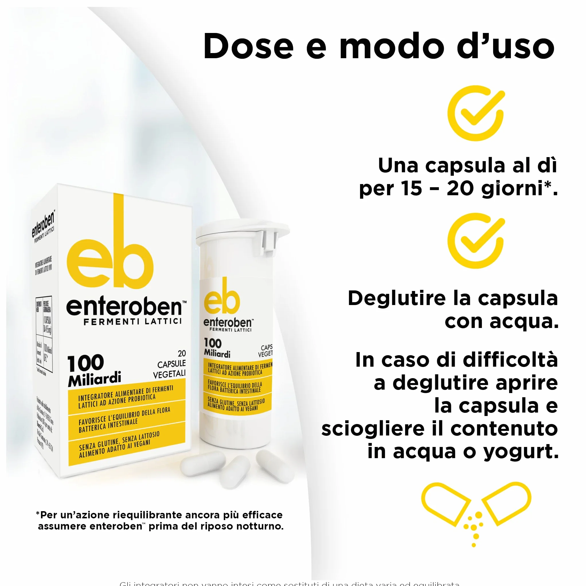 Integratore Alimentare Fermenti Lattici Probiotico 100 MLD 20 Capsule