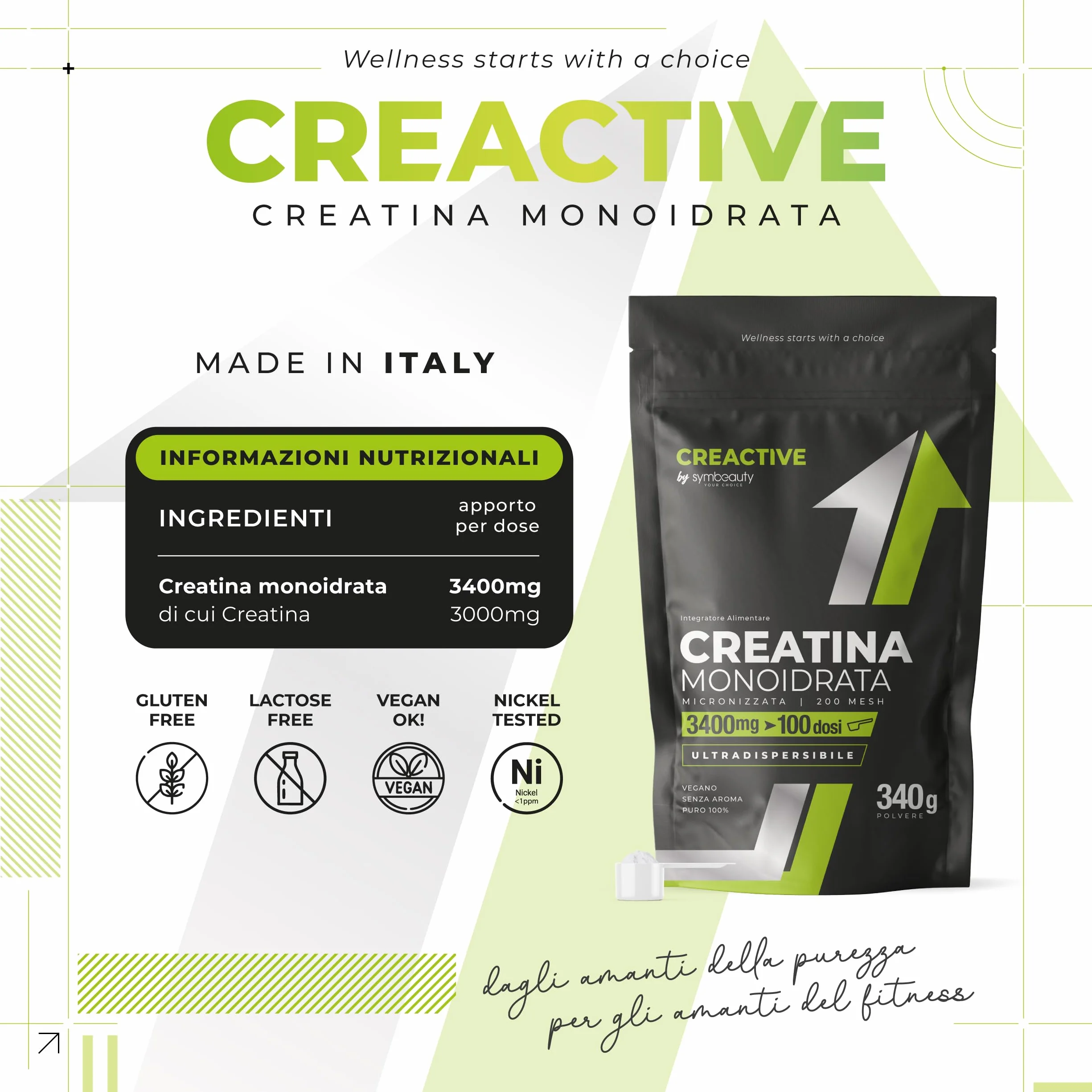 Symbeauty Creatina Monoidrata 100 dosi 340g Polvere Rapido Scioglimento Pre Workout Pura Micronizzata