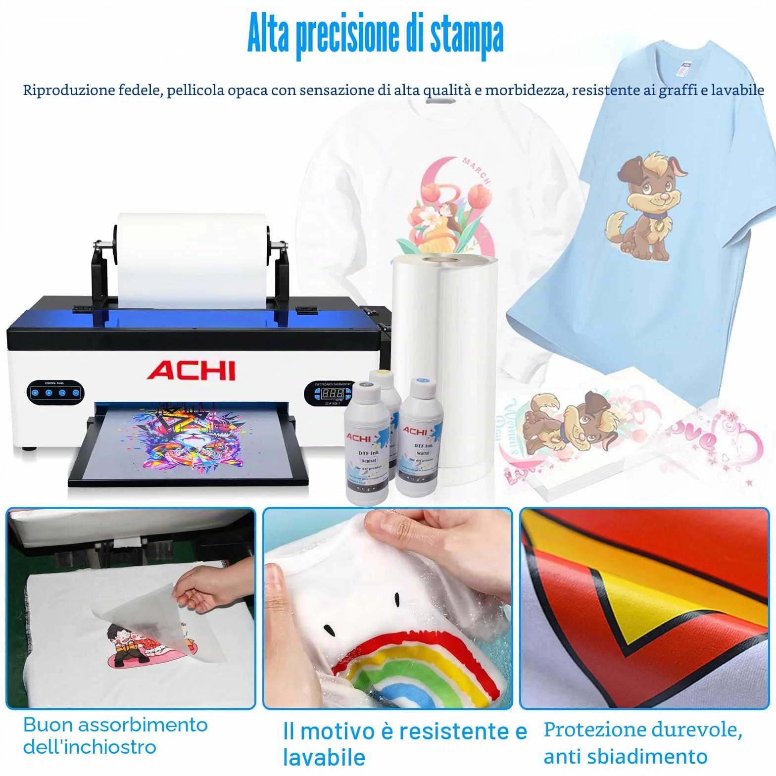 R1390 Kit Stampante DTF con Forno, Set Inchiostro 250ml, Film Rotolo 100m e Accessori