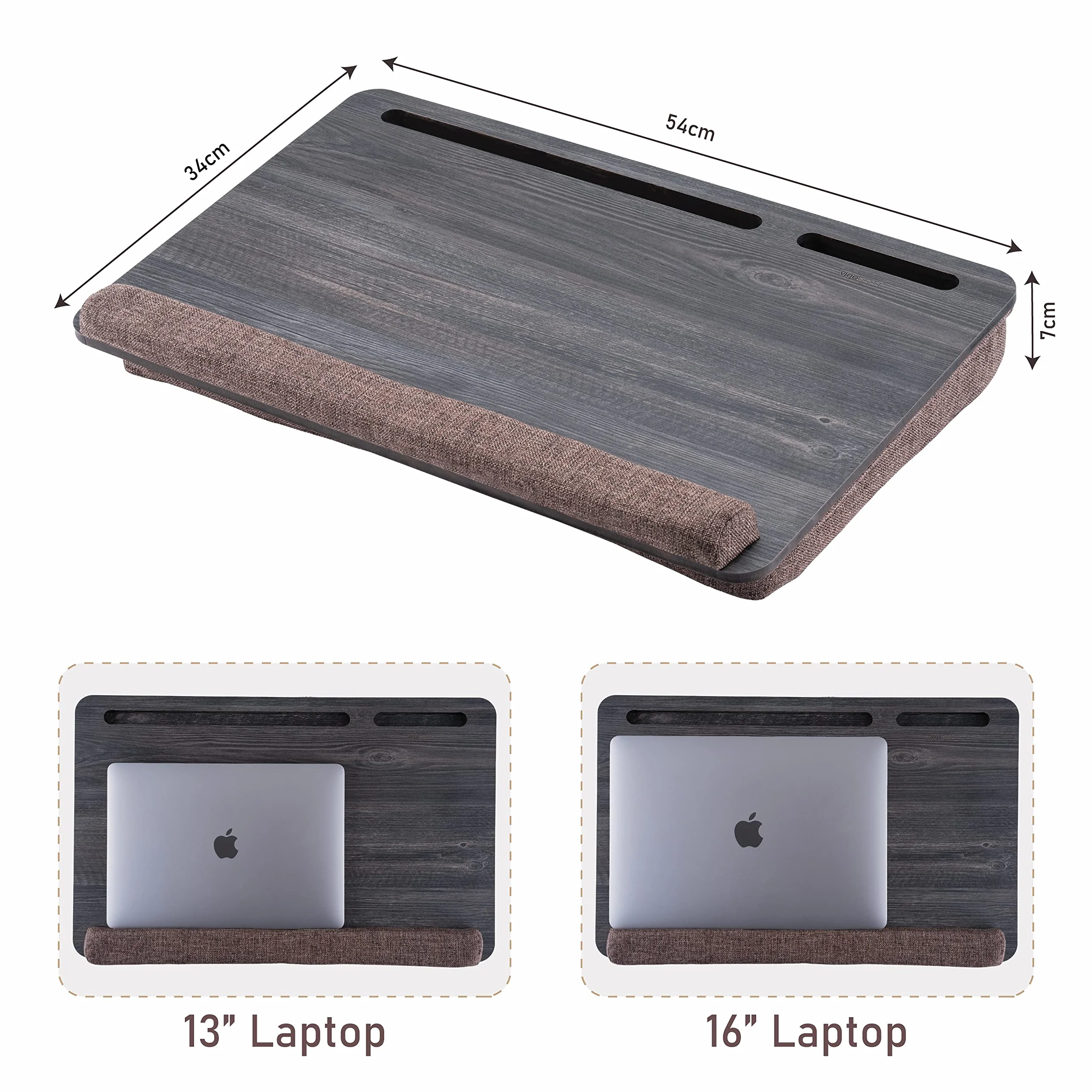 Vassoio in Legno per Laptop Vigo Wood, Scrivania per Laptop, Supporto per Laptop da Letto con Cuscino, Tavolino Portatile per Ufficio a Casa Adatto fino a 17.3'' Tablet con Supporto per Telefono