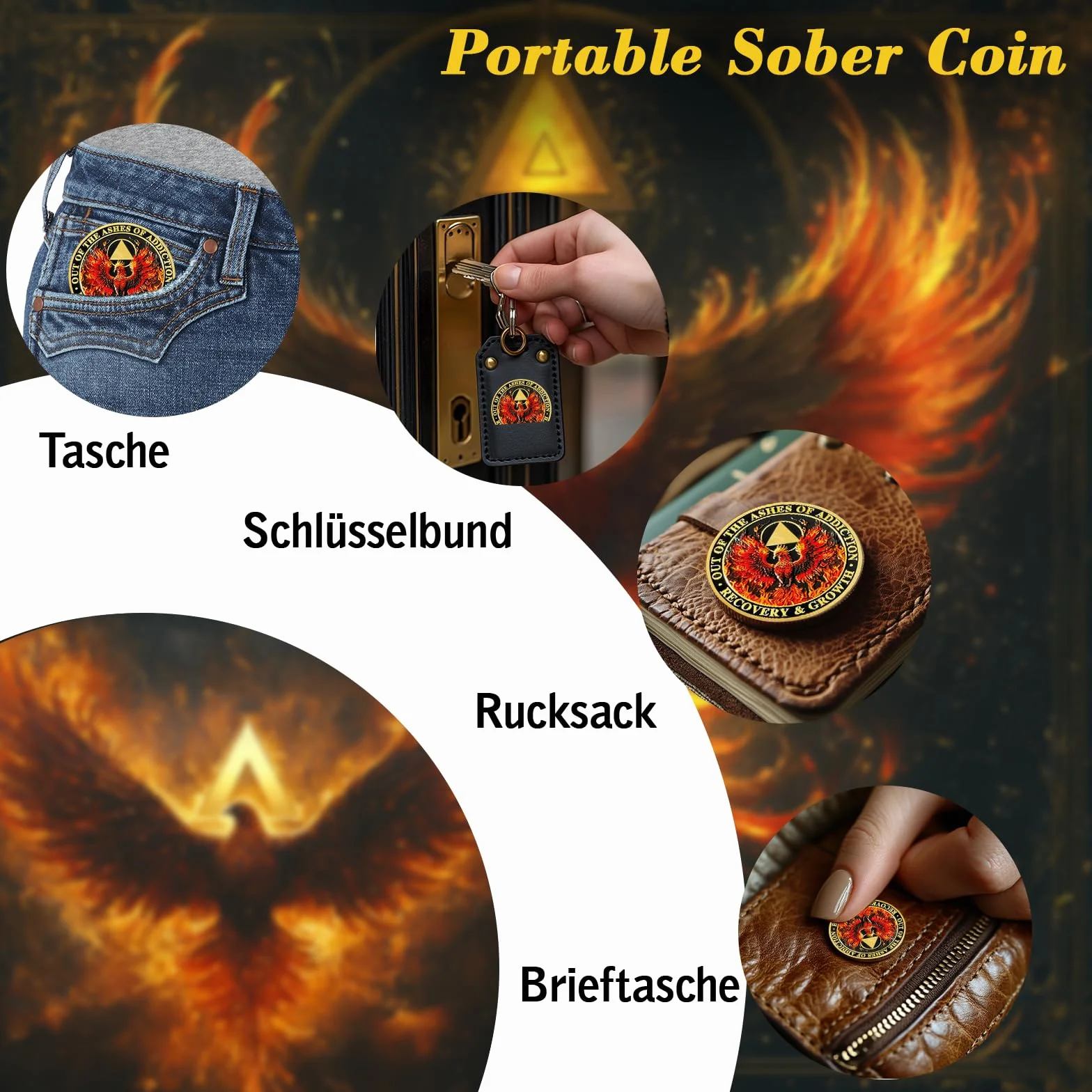 Phoenix in Fire Moneta Fiamma Chip AA Coin Medaglione Recupero Token Regali Per Uomini Donne Alcolisti Anonimo
