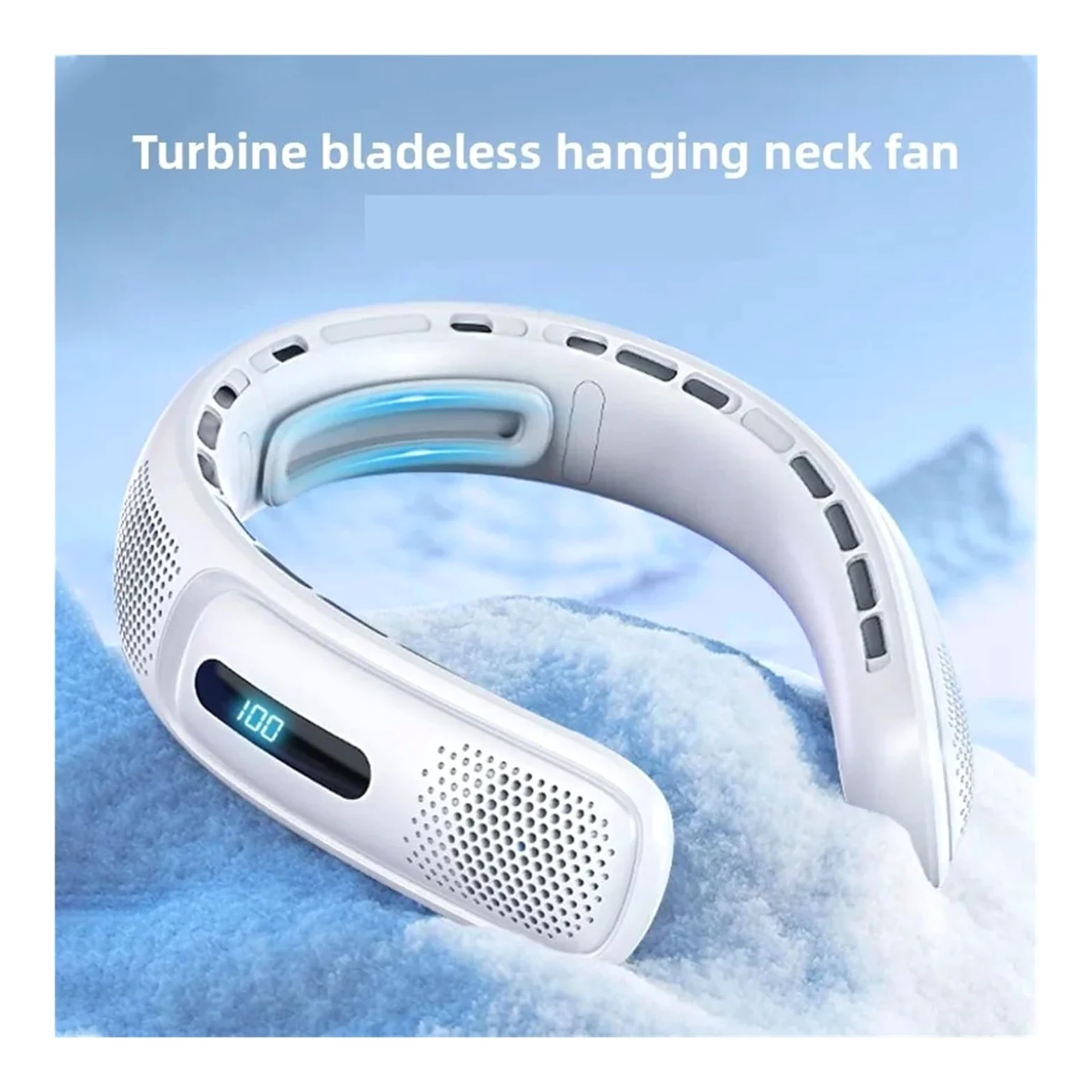 Generico Ventilatore Da Collo USB Portatile Con Display Digitale Silenzioso | Ufficio, viaggio, palestra, schermo digitale, 4000mAh(White)