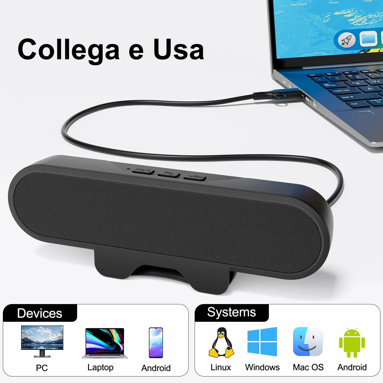 Altoparlanti per Monitor PC 10W USB A Type C Nero
