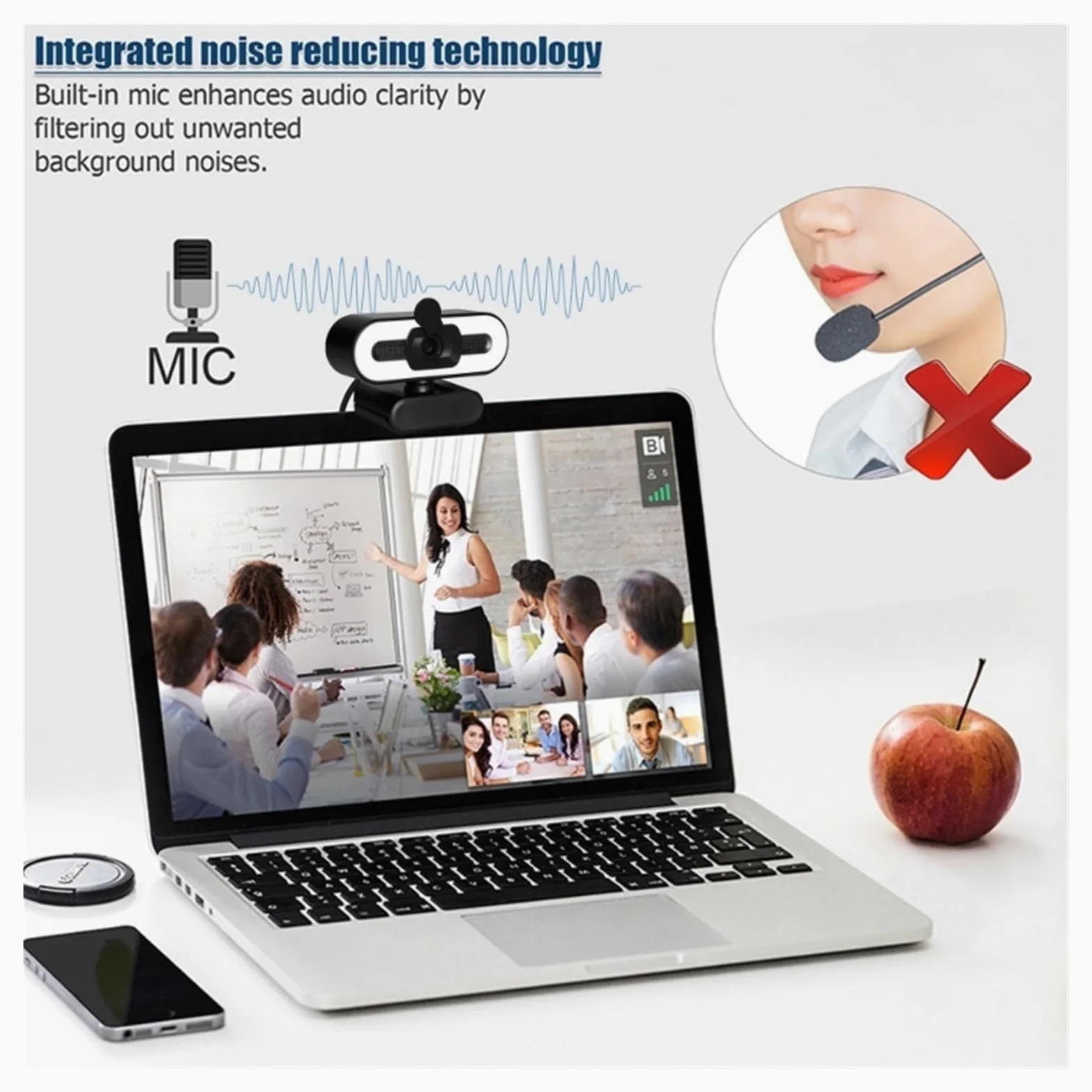 Webcam 1080P 4K Full HD con Luce di riempimento ad Anello Laptop PC Computer Trasmissione in Diretta Video Web Cam con Microfono Telecamere rotanti(4K with Holder)