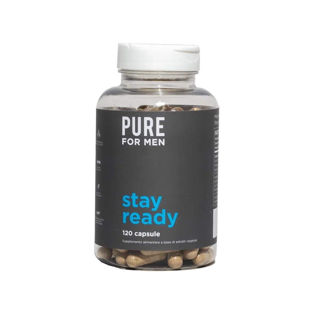 Pure for Men Integratore Alimentare di Fibre Stay Ready, 120 Capsule Vegane, Regolarità Intestinale