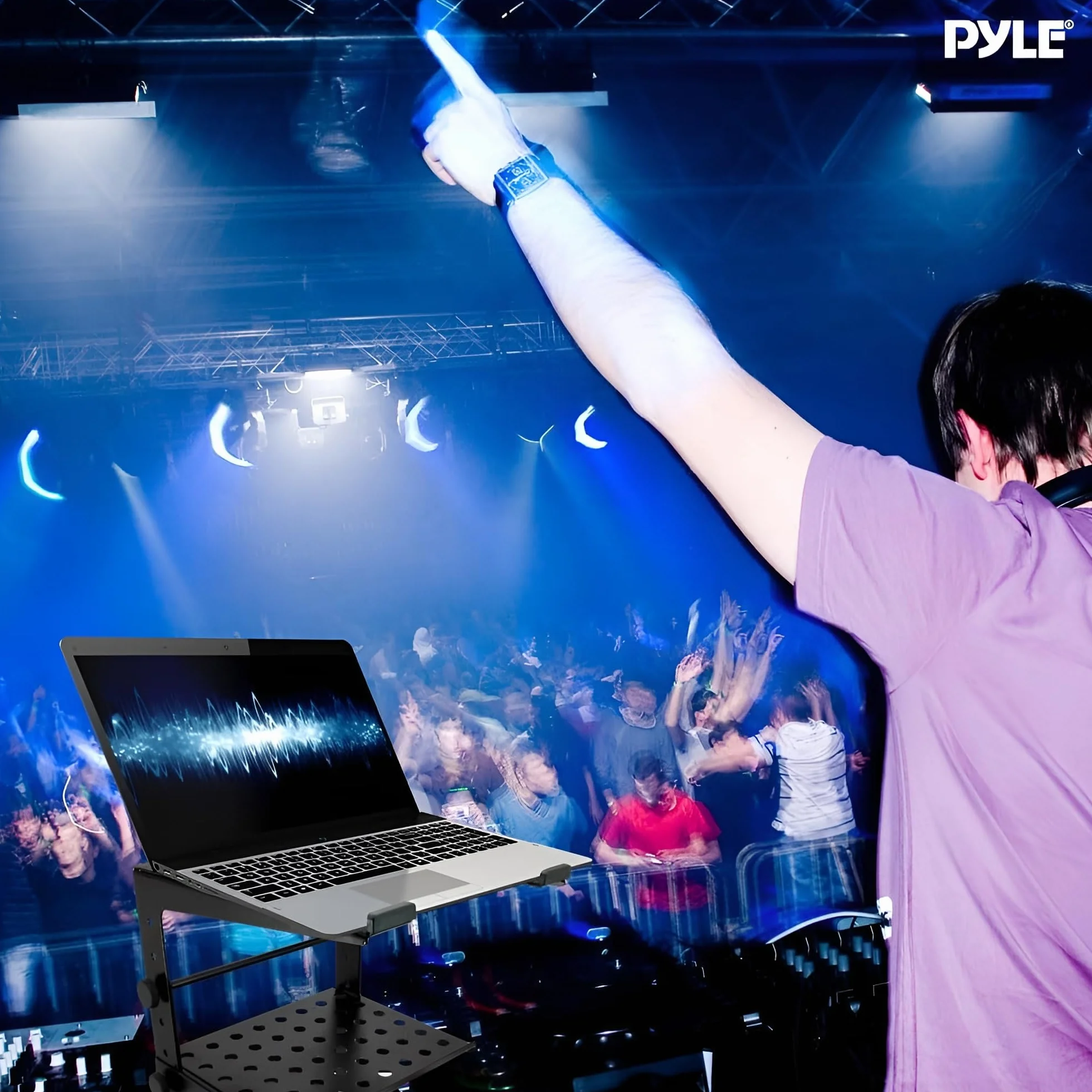 Pyle Supporto Laptop Regolabile Portatile 16-27 cm, Supporto Notebook e Supporto Laptop Scrivania per DJ, Gaming, Casa o Ufficio con Ripiano