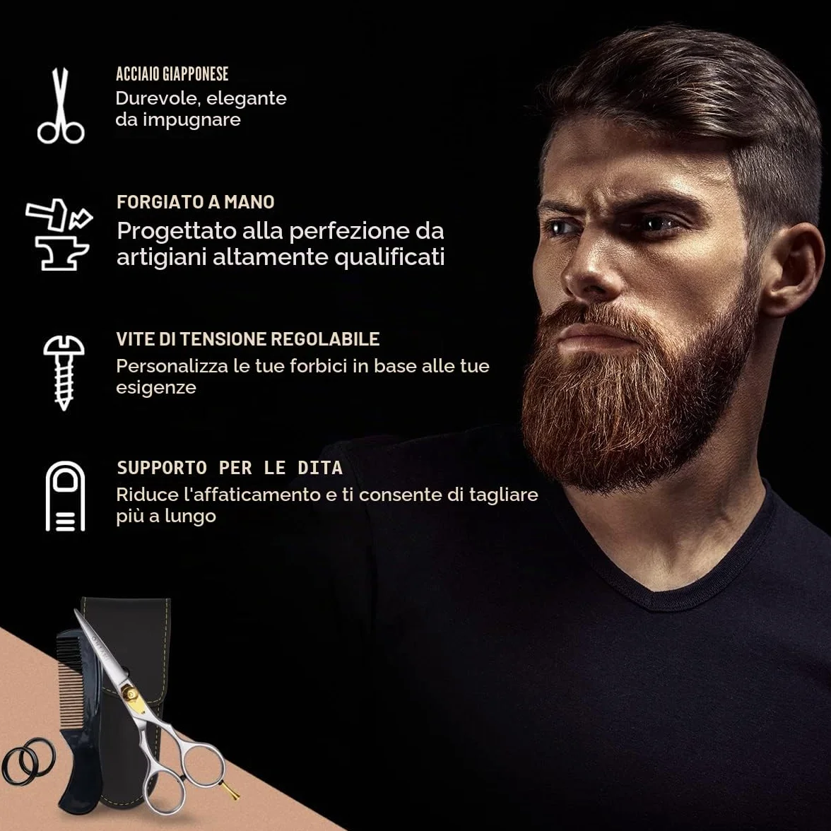 Forbici giapponesi Ontaki per barba e capelli - Lame convesse di precisione - Argento