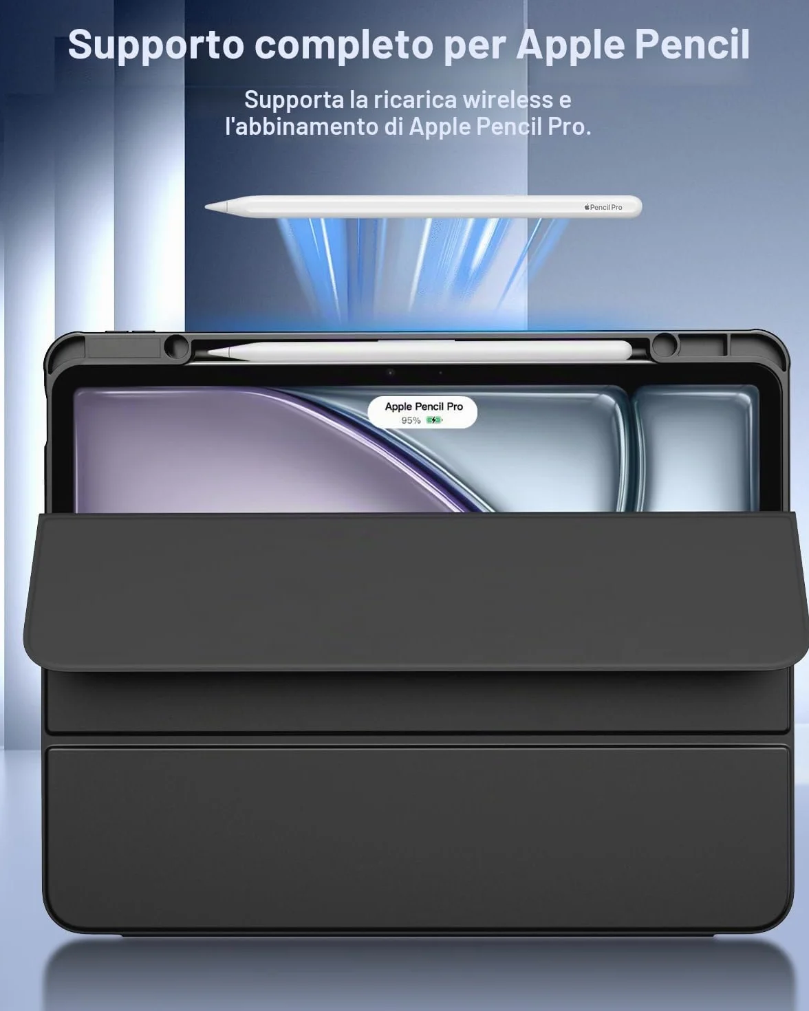TiMOVO Custodia iPad Air 13 Pollici M4 M3 M2 2026 2025 2024 Cover Protettiva con Portapenne Retro Trasparente Nero