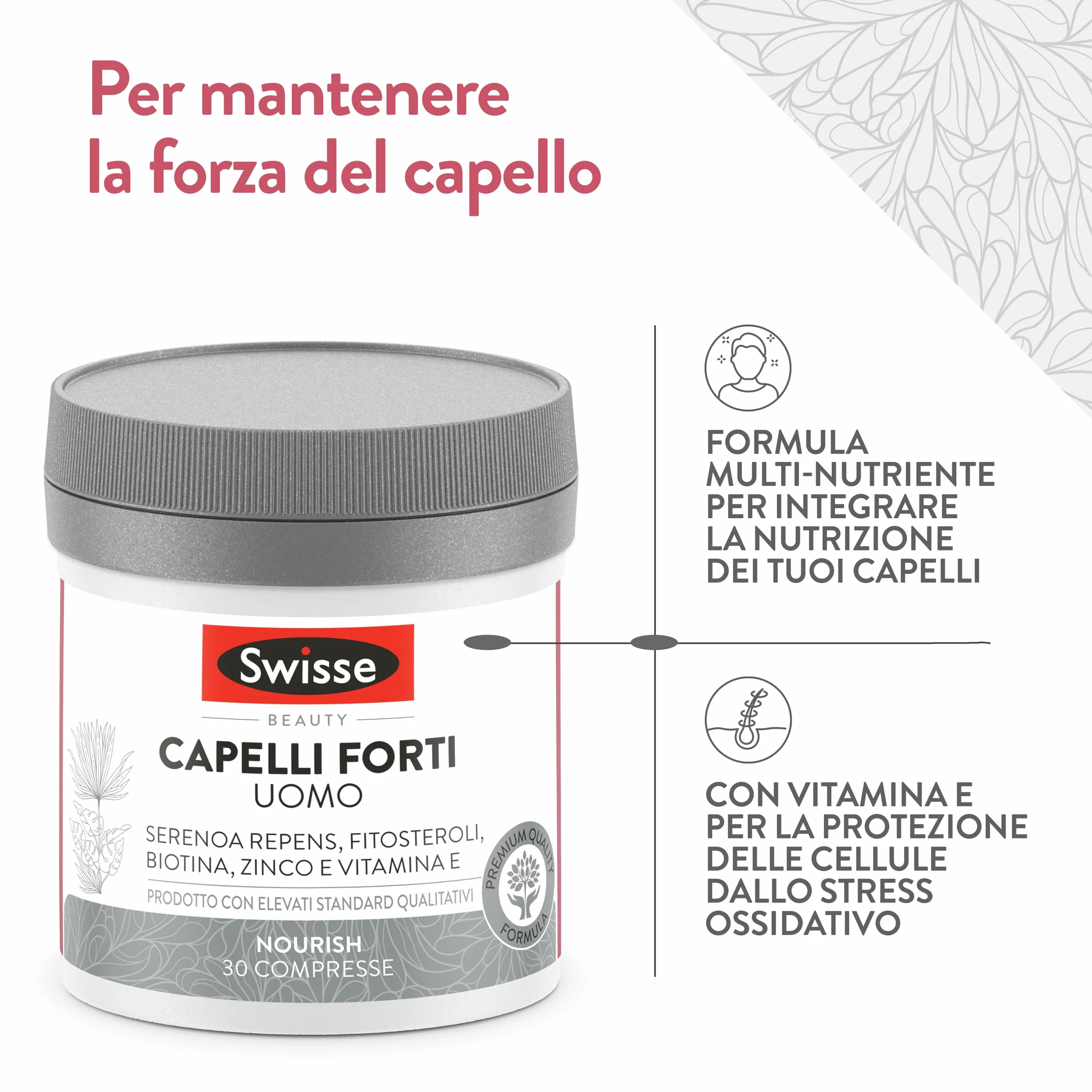 Swisse Capelli Forti Uomo Integratore Alimentare 30 Compresse 1250 mg