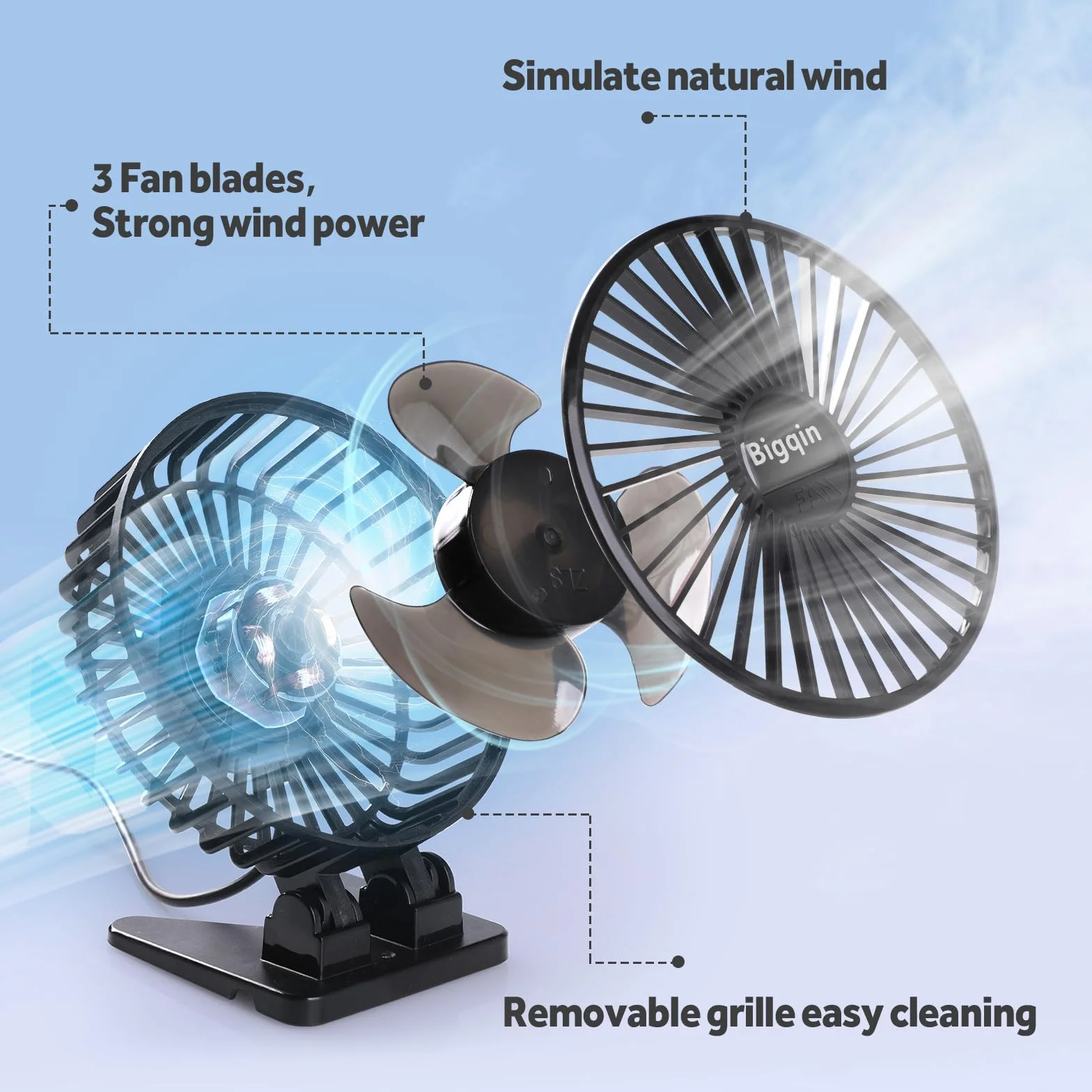 Mini Ventilatore Portatile, Ventola Silenziosa USB, 3 velocità in un Pulsante, Piccolo Ventilatore Potente, Mini Ventilatore ad Angolo Regolabile per Tavolo da Ufficio,Nero