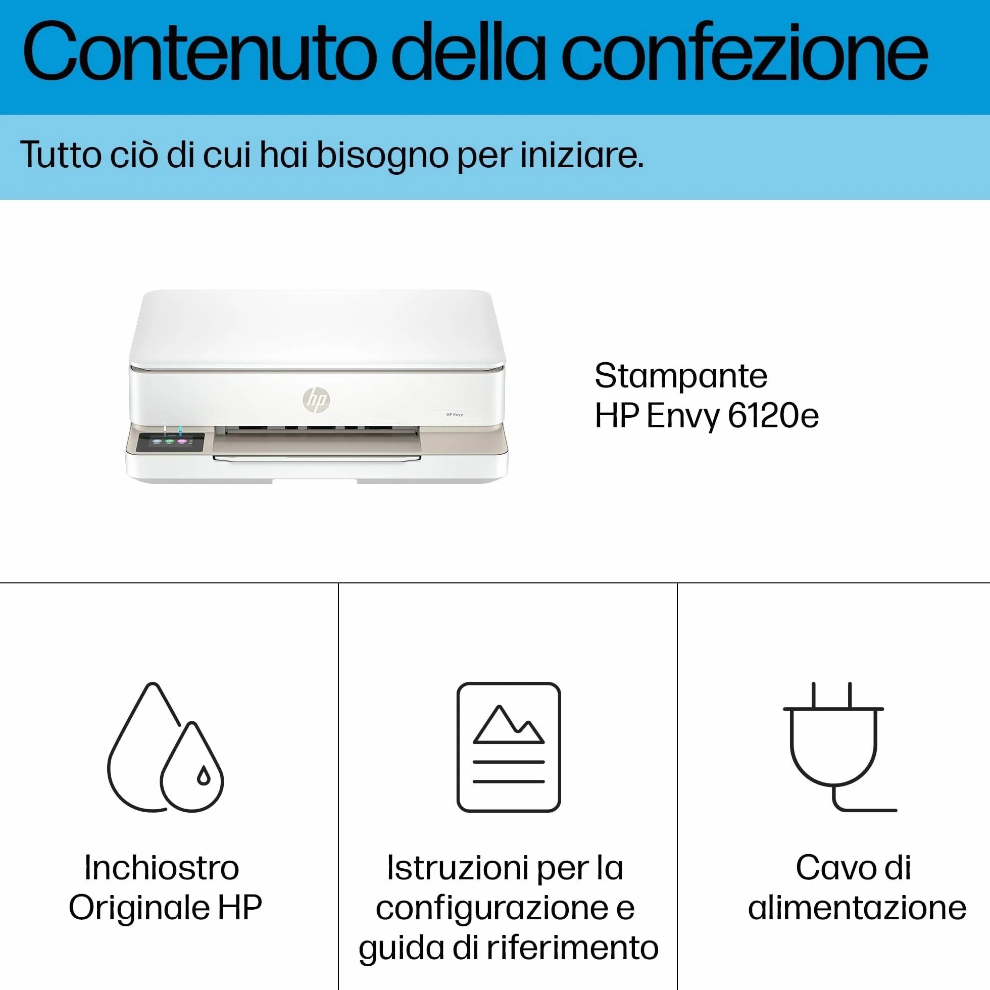 HP Envy 6120e Stampante Multifunzione a Getto d'Inchiostro A4 Colori, Stampa Fronte e Retro Automatica, Wi-Fi, 10 ppm, Bianca