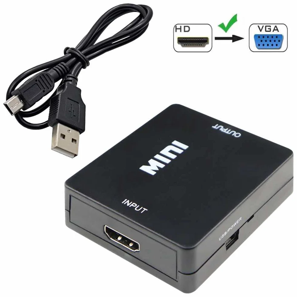 OcioDual Adattatore HDTV Digitale a VGA Analogica Full HD Video Audio Risoluzione Full HD Nero per PC Monitor Laptop TV HDTV Convertitore Segnale HDTV2VGA 1080p