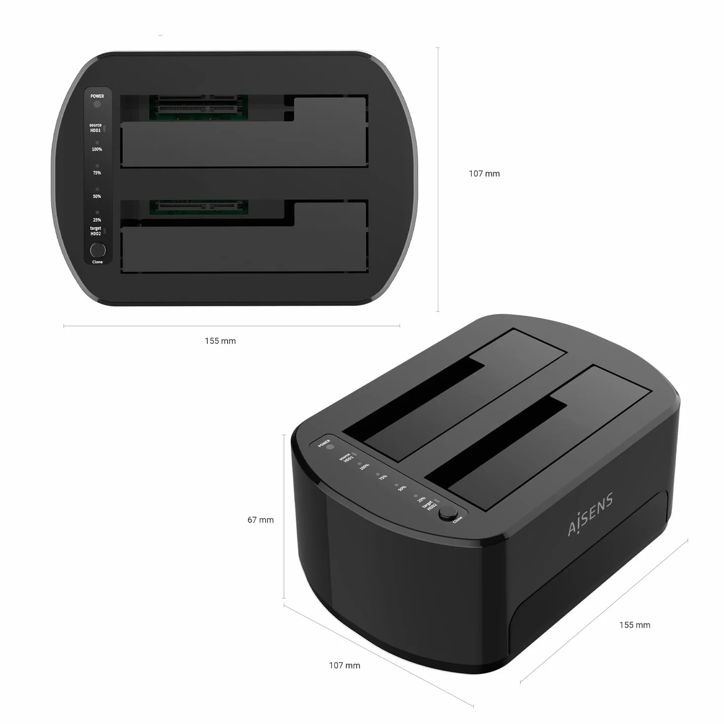 AISENS ASDS-D03B Docking station doppia Bahia SATA 2.5/3.5 USB 3.0 Clone Nero