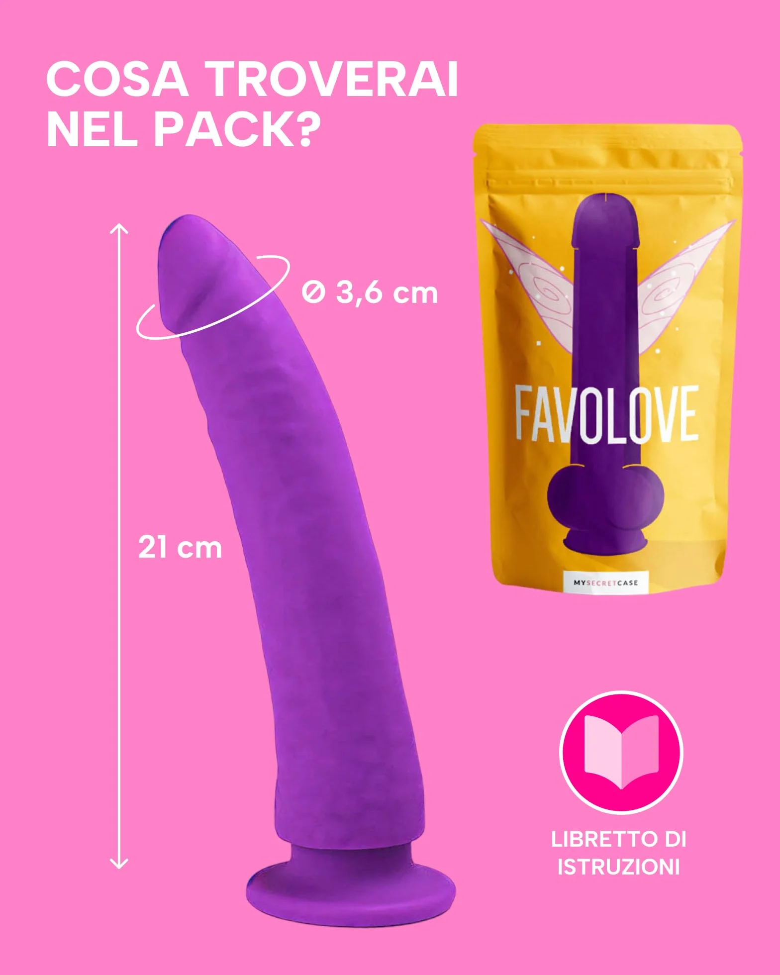 MySecretCase Dildo Silicone Realistico 19cm con Ventosa - Fallo Realistico Morbido Viola