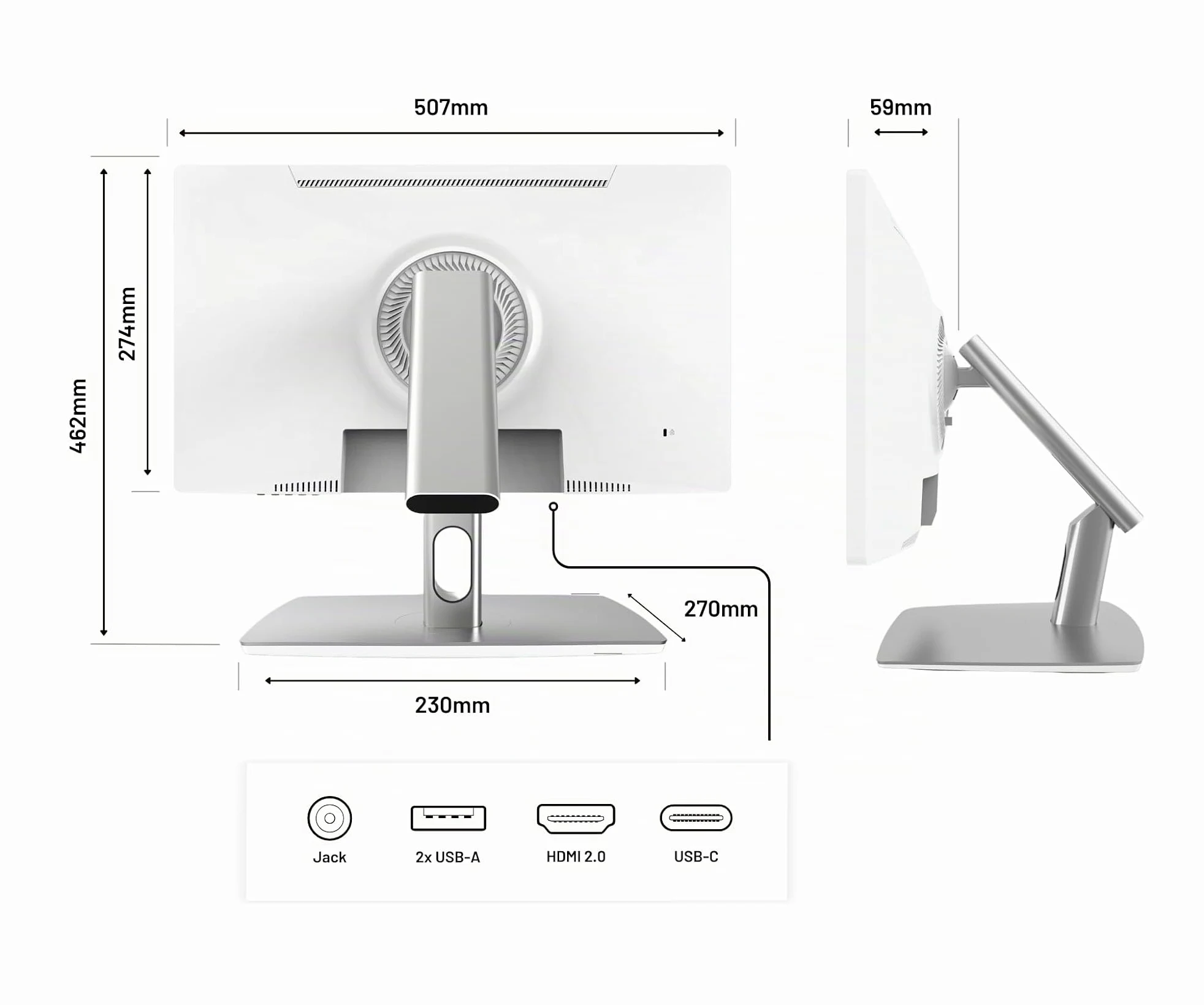 JapanNext Monitor Tattile Bianco 21.5" IPS con braccio articolato | Full HD (1920x1080) | HDR | Ricarica via USB-C(65W) Altezza e inclinazione regolabili | JN-IPS2152FHDR-C65W-FLD-T
