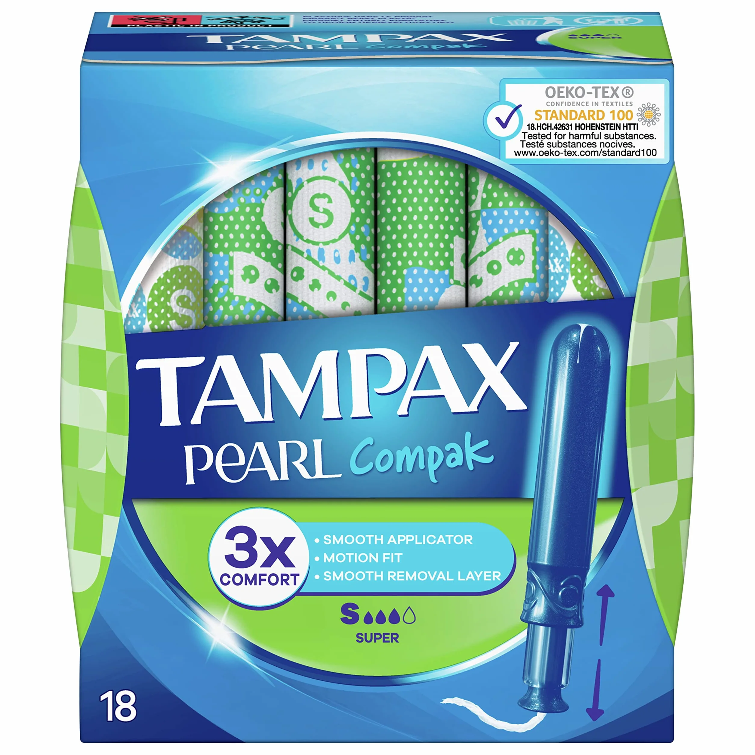 Tampax Pearl Compak Con Inserto Manica Super Tamponi 18 Pezzi