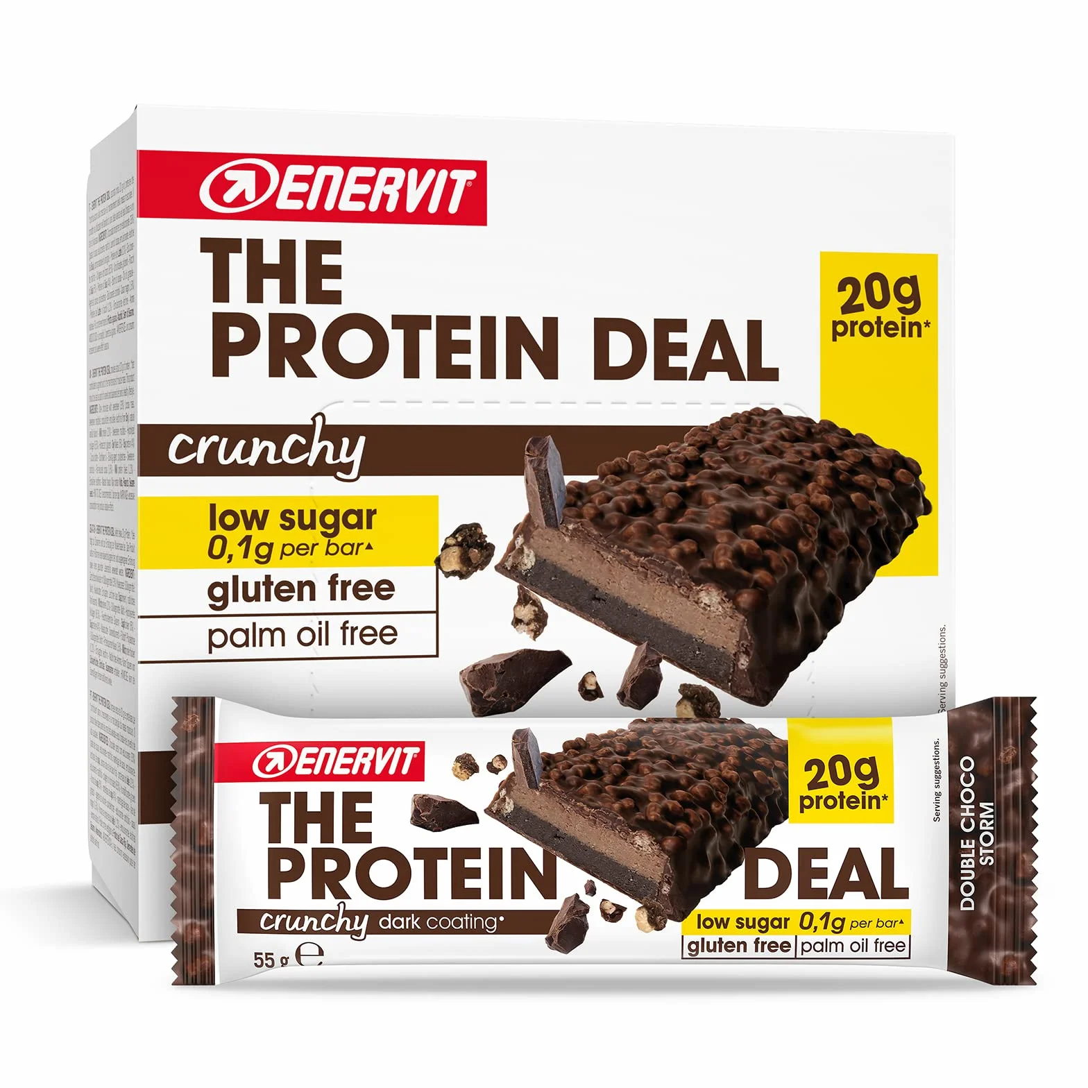 Enervit The Protein Deal Crunchy Double Choco Storm Barrette Proteiche Cioccolato Fondente 20g Proteine 0,1g Zuccheri Senza Glutine 12x55g