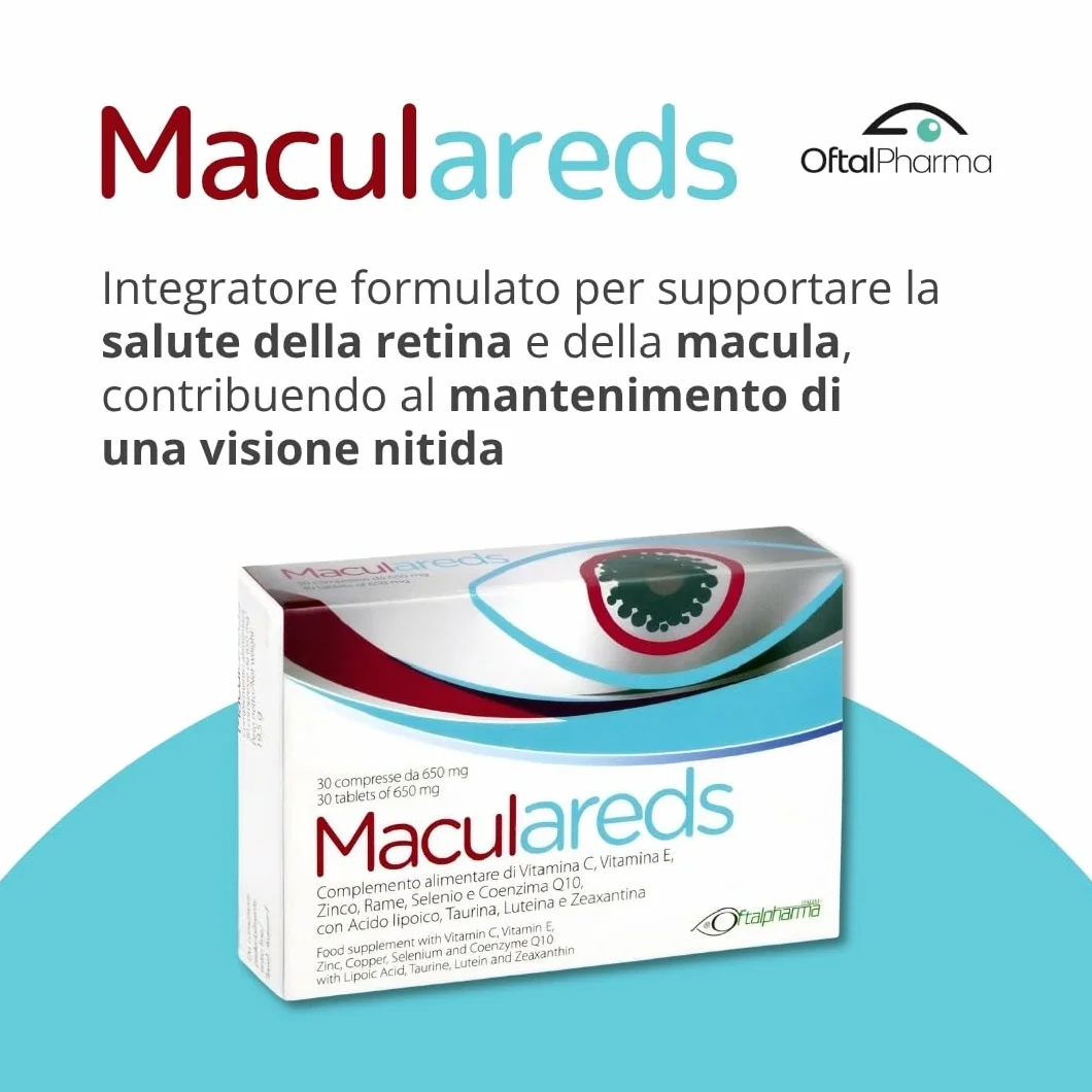 Maculareds Salute della Vista integratore luteina zeaxantina vitamine zinco 30 compresse 650 mg azione antiossidante