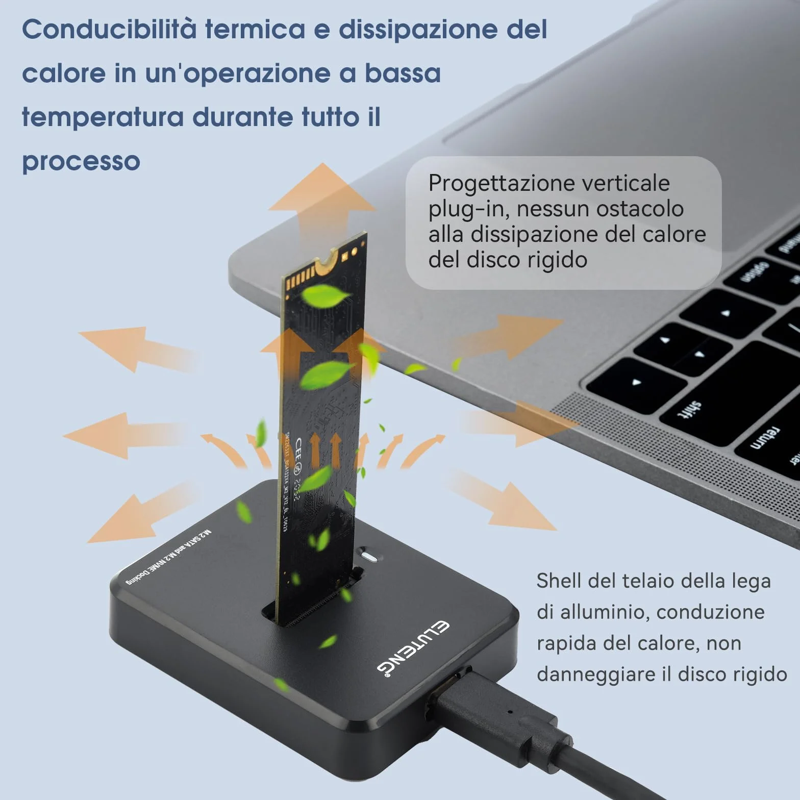 ELUTENG Docking Station USB 3.1 Gen2 10Gbps M.2 NVMe NGFF SATA Adattatore Dual Protocollo M-Key B+M Key per 2230 2242 2260 2280