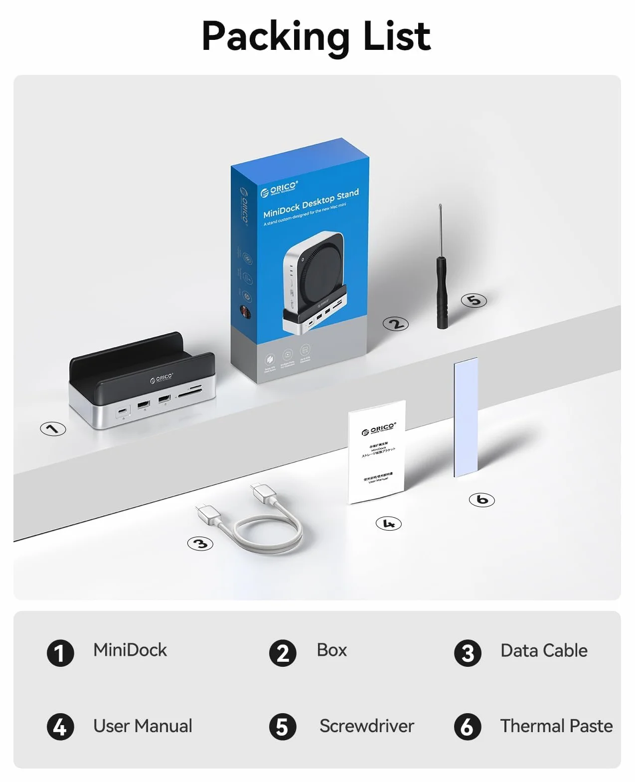 ORICO MiniDock Hub e Supporto per Mac mini M4/M4 Pro, con Alloggiamento SSD NVMe, Uscite HDMI 4K e DisplayPort, Lettore di Schede SD/TF 3.0, Porte USB‑C e USB‑A a 10 Gbps, Ricarica PD 100 W – VS10